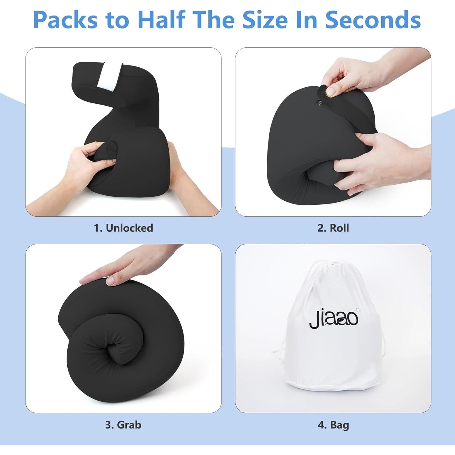 Almohada de Cuello Jiaao Espuma Viscoelástica Negra 30x24 cm