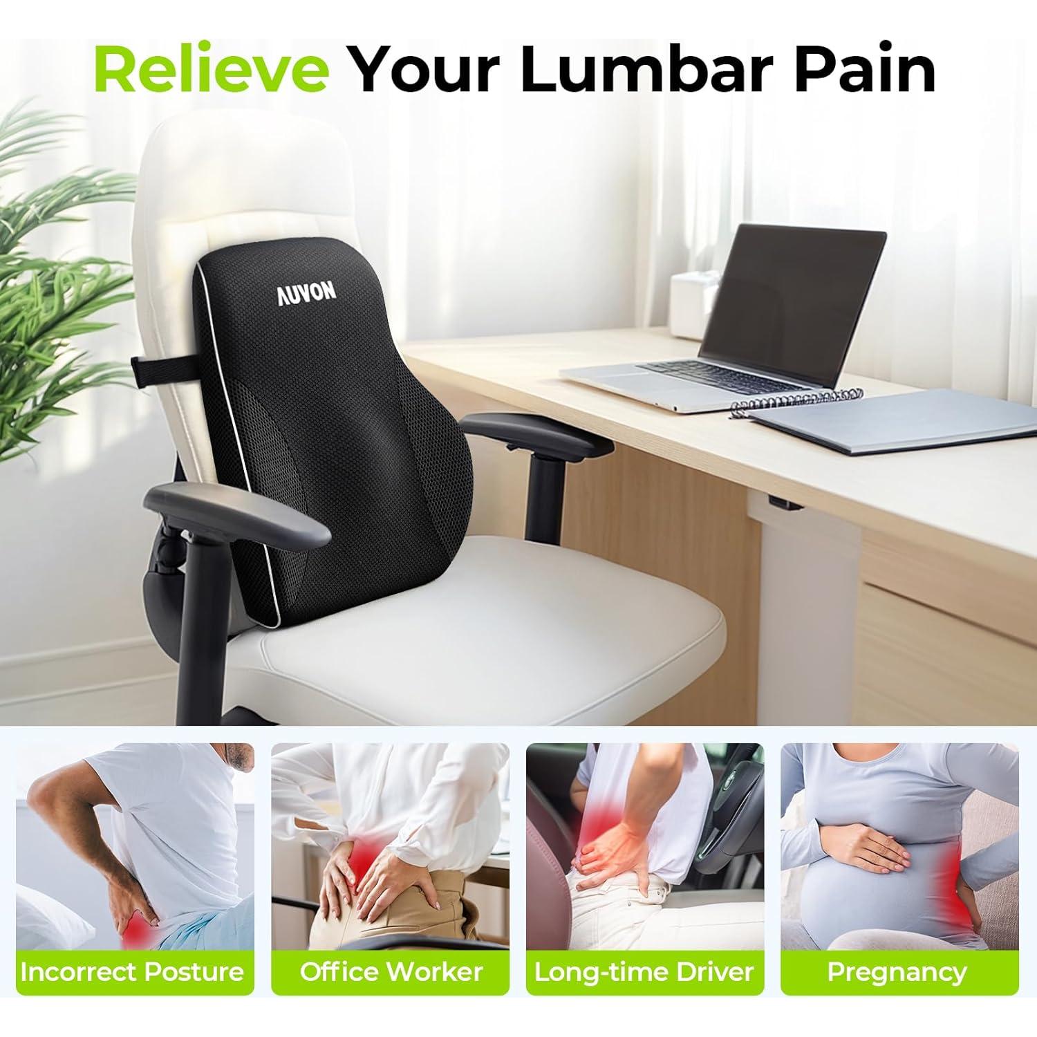 Almohada Lumbar AUVON Ergonómica con Soporte de Espuma 45.7x38.1cm