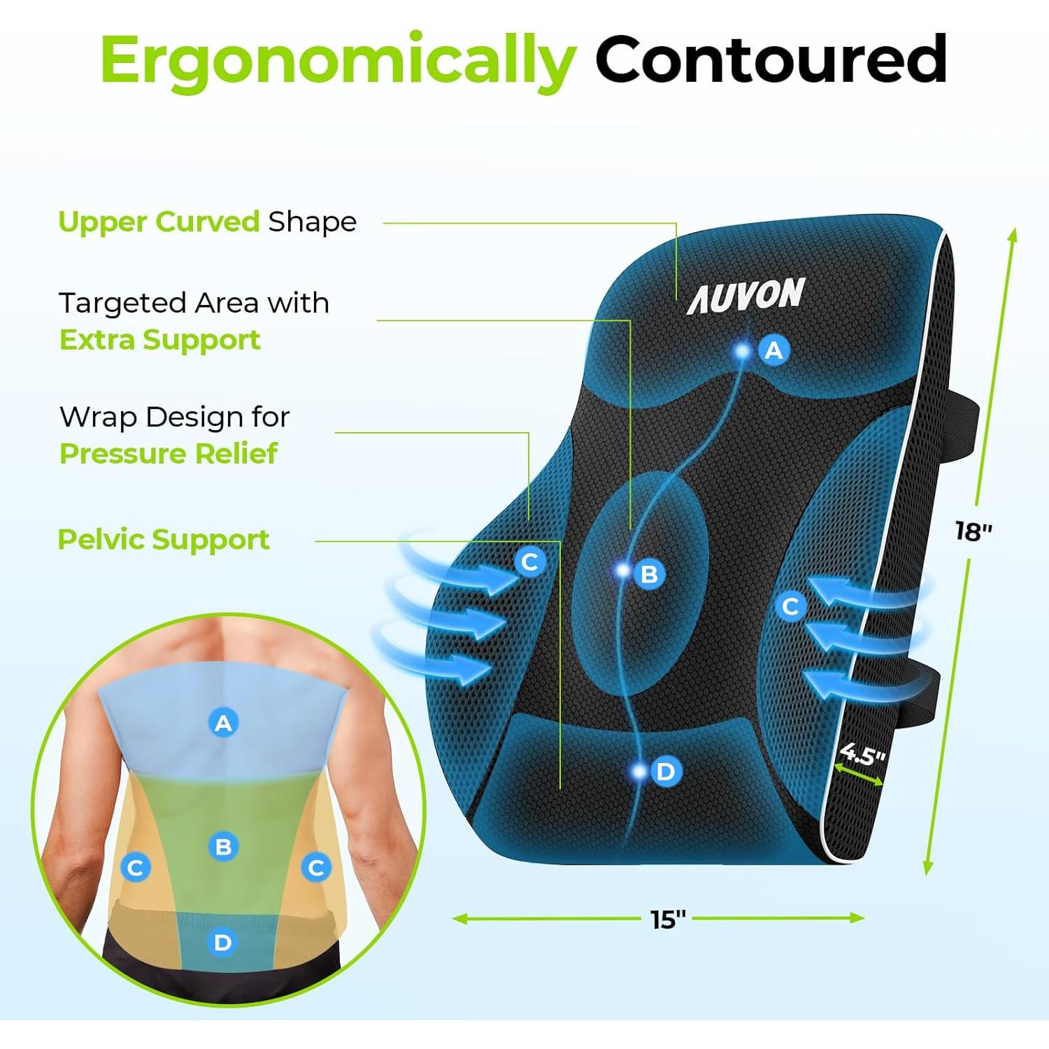 Almohada Lumbar AUVON Ergonómica con Soporte de Espuma 45.7x38.1cm