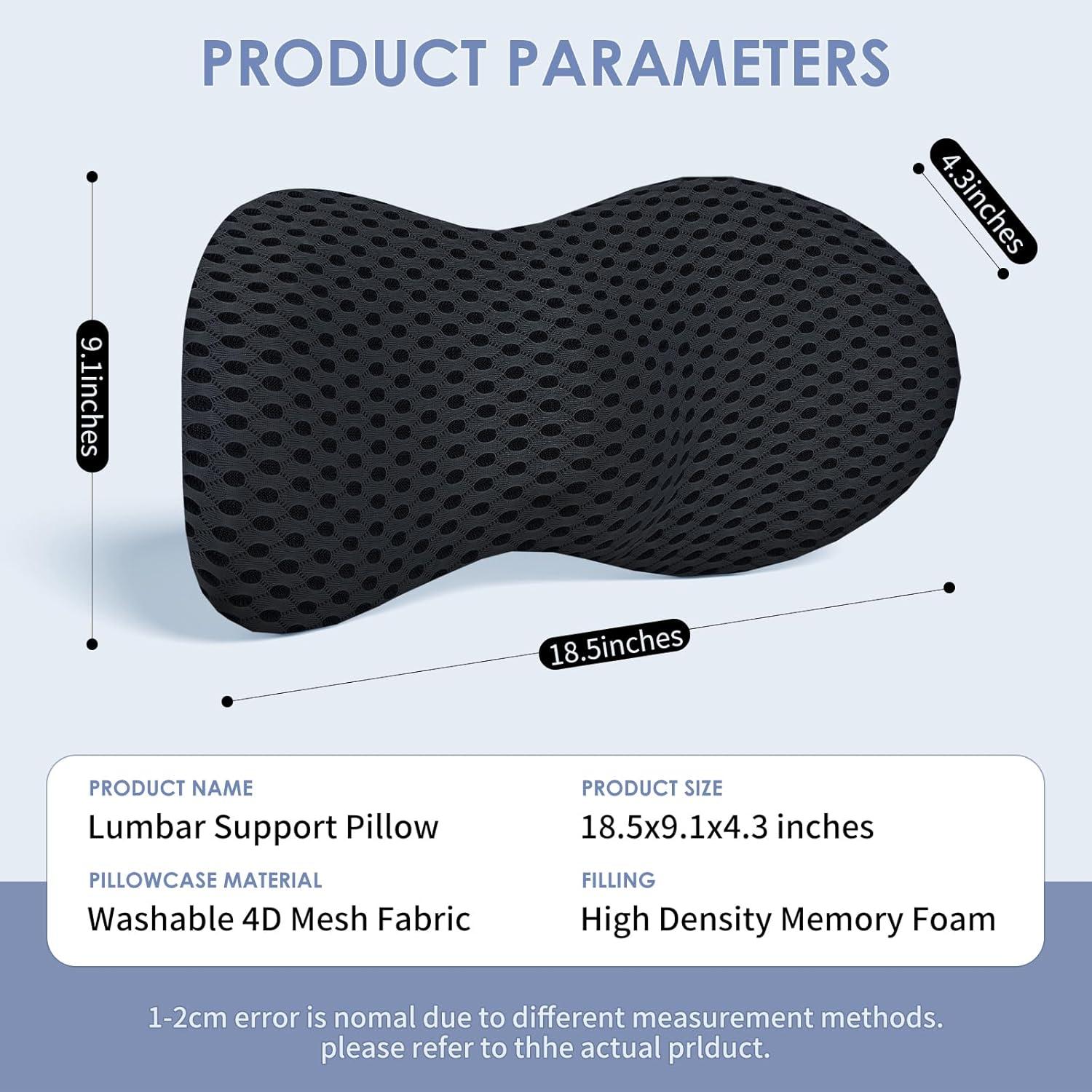 Almohada Lumbar Ergonomica Kasney Espuma de Memoria Negra