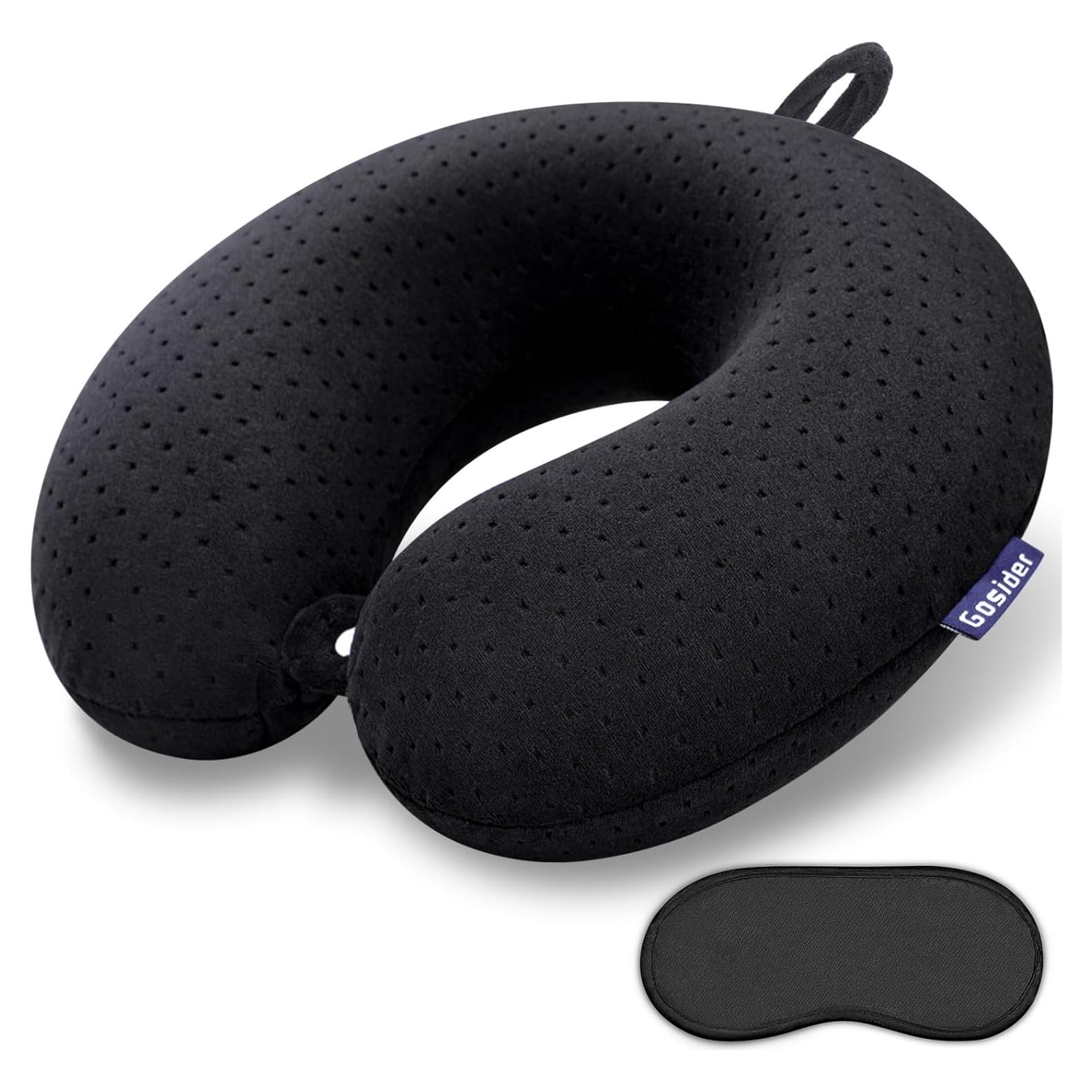 Almohada de Viaje Gosider Negra Espuma Viscoelástica 30x30 cm