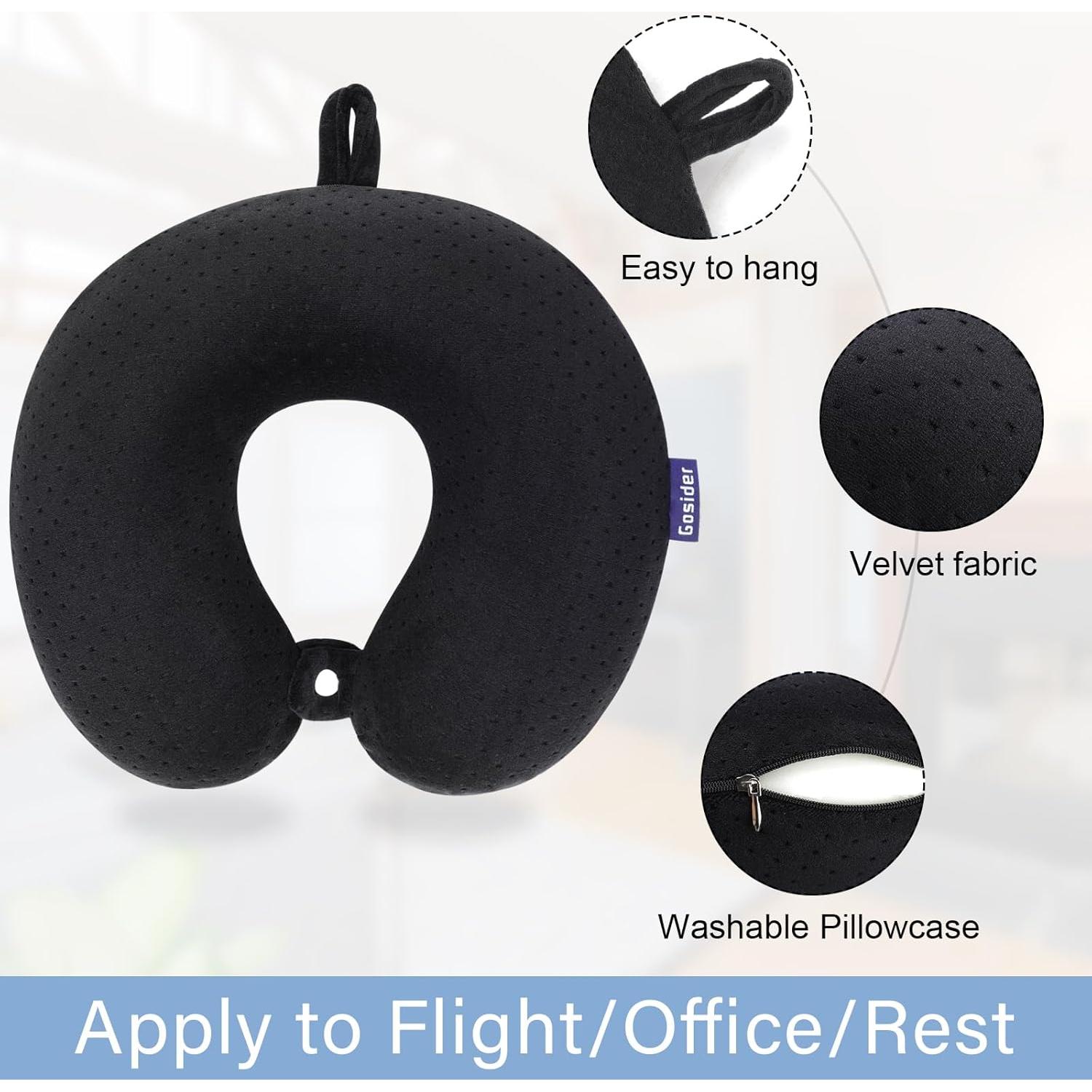 Almohada de Viaje Gosider Negra Espuma Viscoelástica 30x30 cm