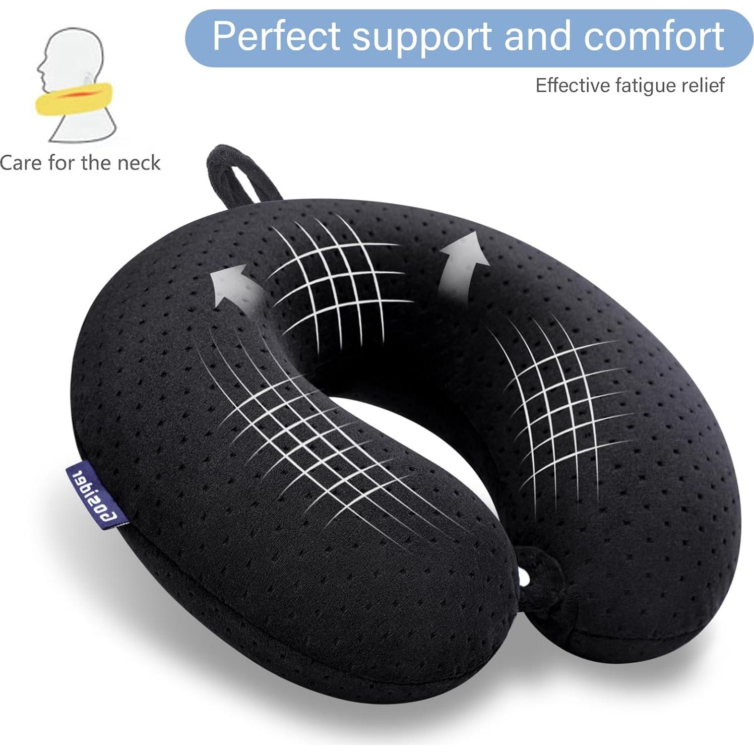 Almohada de Viaje Gosider Negra Espuma Viscoelástica 30x30 cm