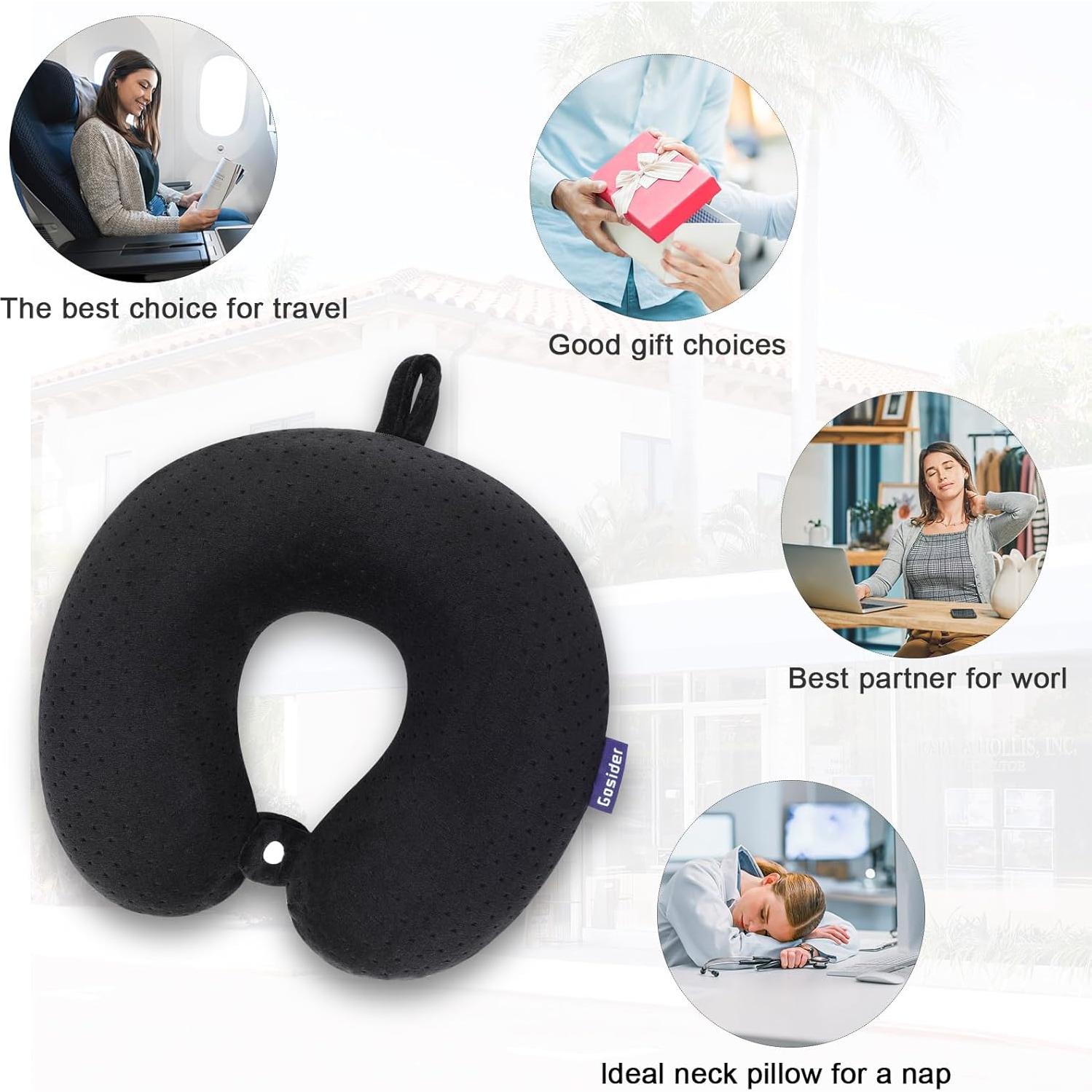 Almohada de Viaje Gosider Negra Espuma Viscoelástica 30x30 cm