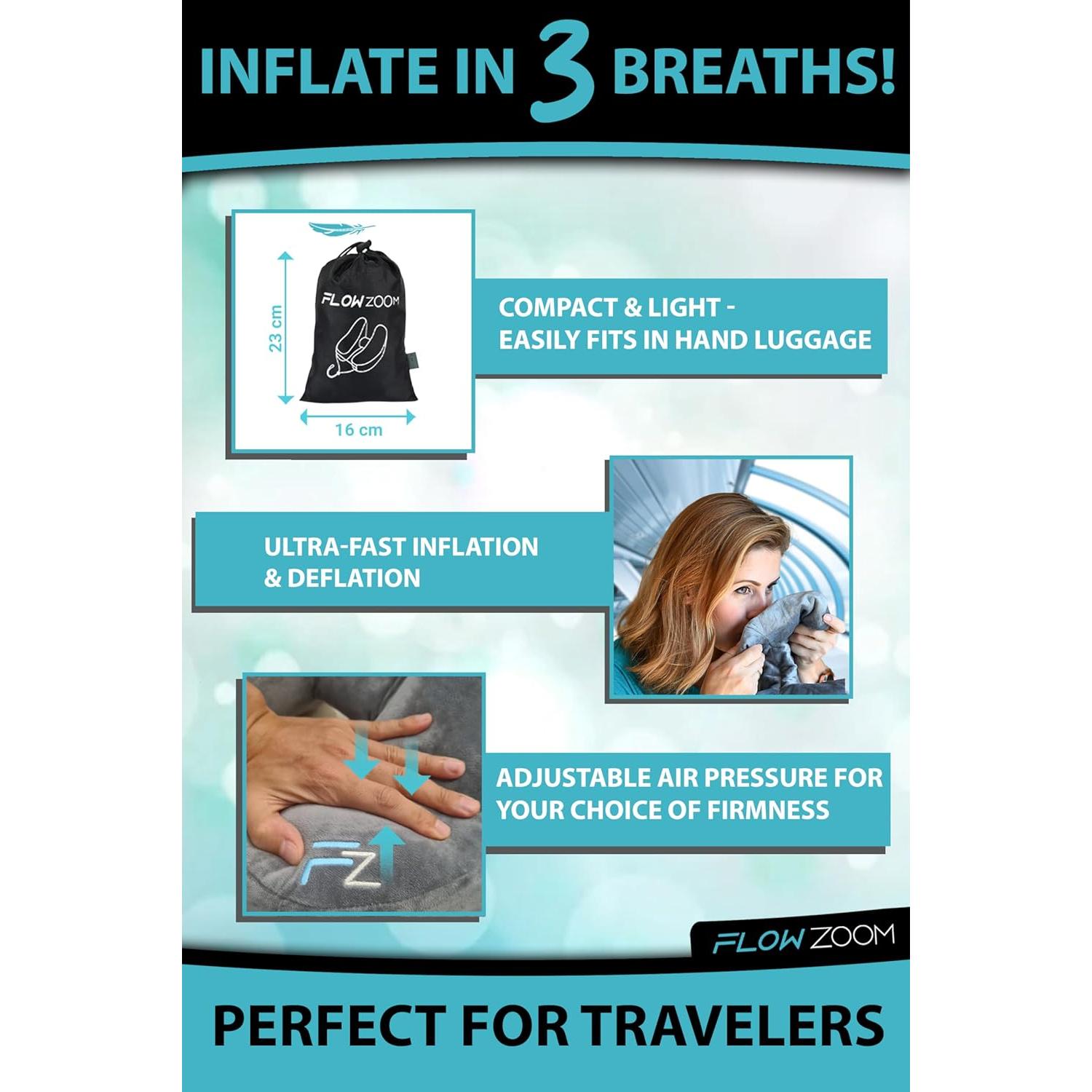 Almohada de Cuello Inflable FLOWZOOM L Gris Plateado