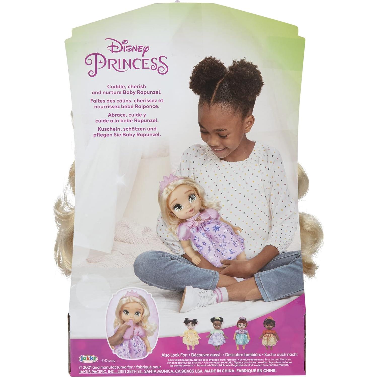 Muñeca Bebé Rapunzel Disney Princess con Biberón y Tiara