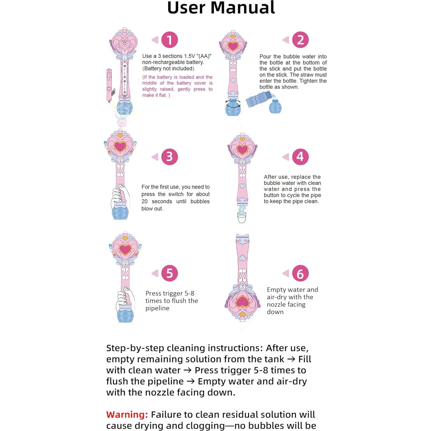 Varita de Burbuja Princesa Beria Rosa 26.4 cm para Niñas 3-10 Años