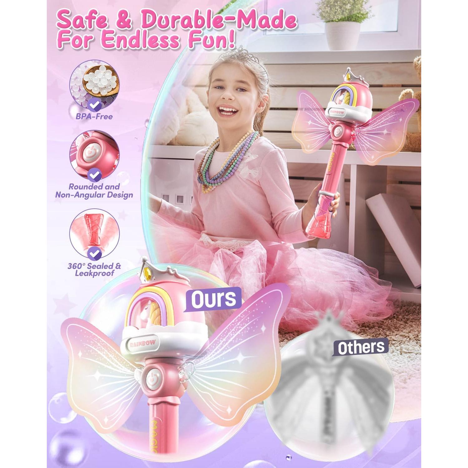 Máquina de Burbujas Rosa con Luz LED y Accesorios