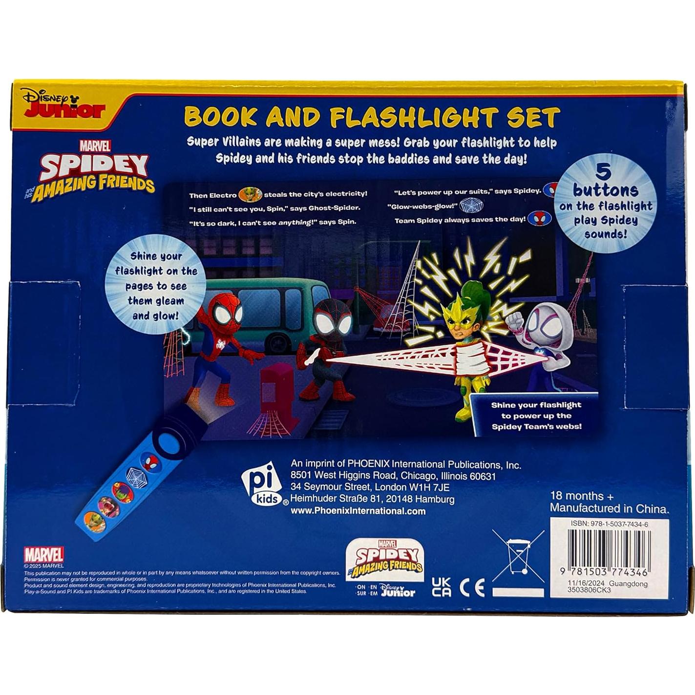 Disney Junior Marvel Spidey and His Amazing Friends - Glow Spidey Glow! Book and 5-Sound Flashlight Set - Spider-man - PI Kids