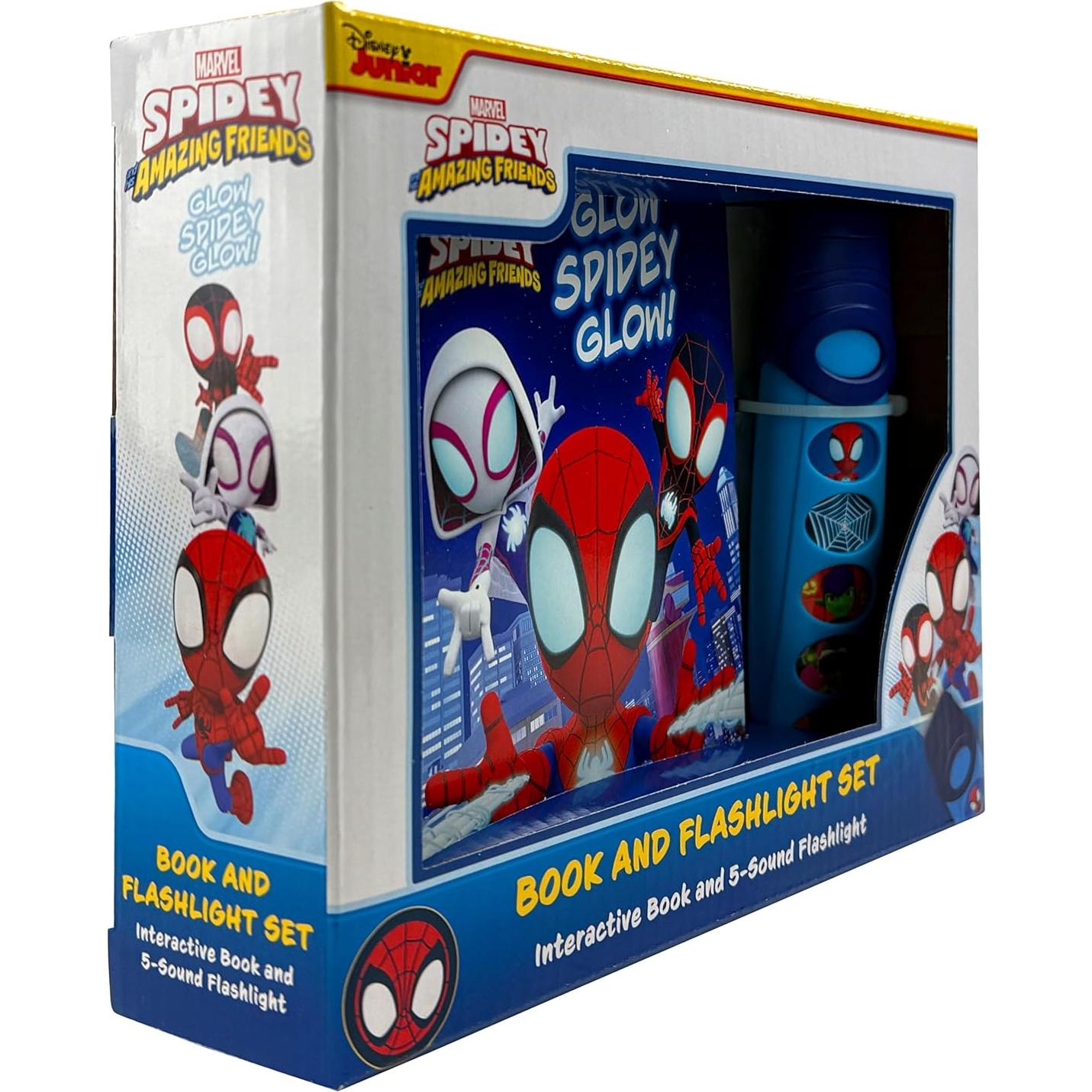 Disney Junior Marvel Spidey and His Amazing Friends - Glow Spidey Glow! Book and 5-Sound Flashlight Set - Spider-man - PI Kids