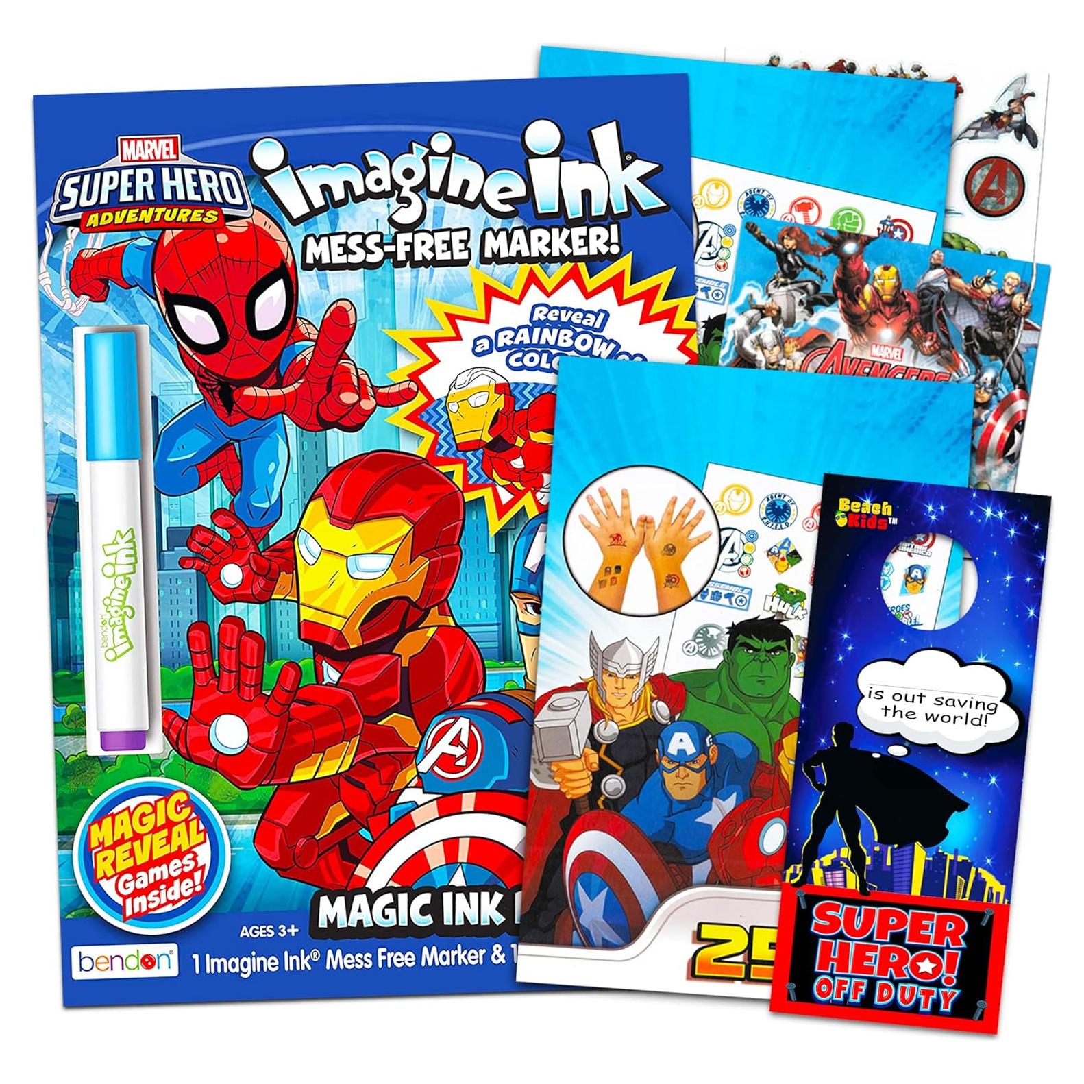 Libro de Colorear Marvel Superhéroes con Tatuajes y Stickers