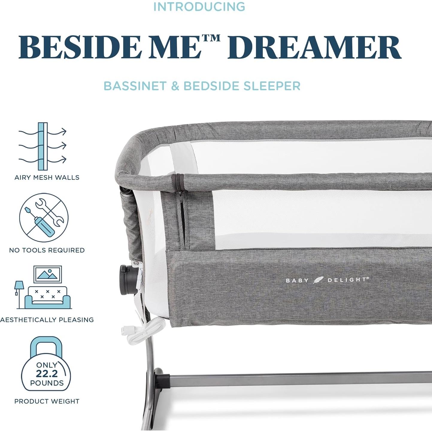 Cuna Lateral Baby Delight Dreamer | Ajuste 6 Alturas | Gris