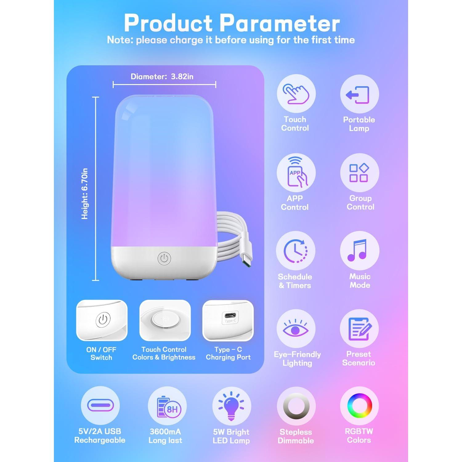 Lámpara de Mesa Táctil Zengge 3600mA LED Regulable