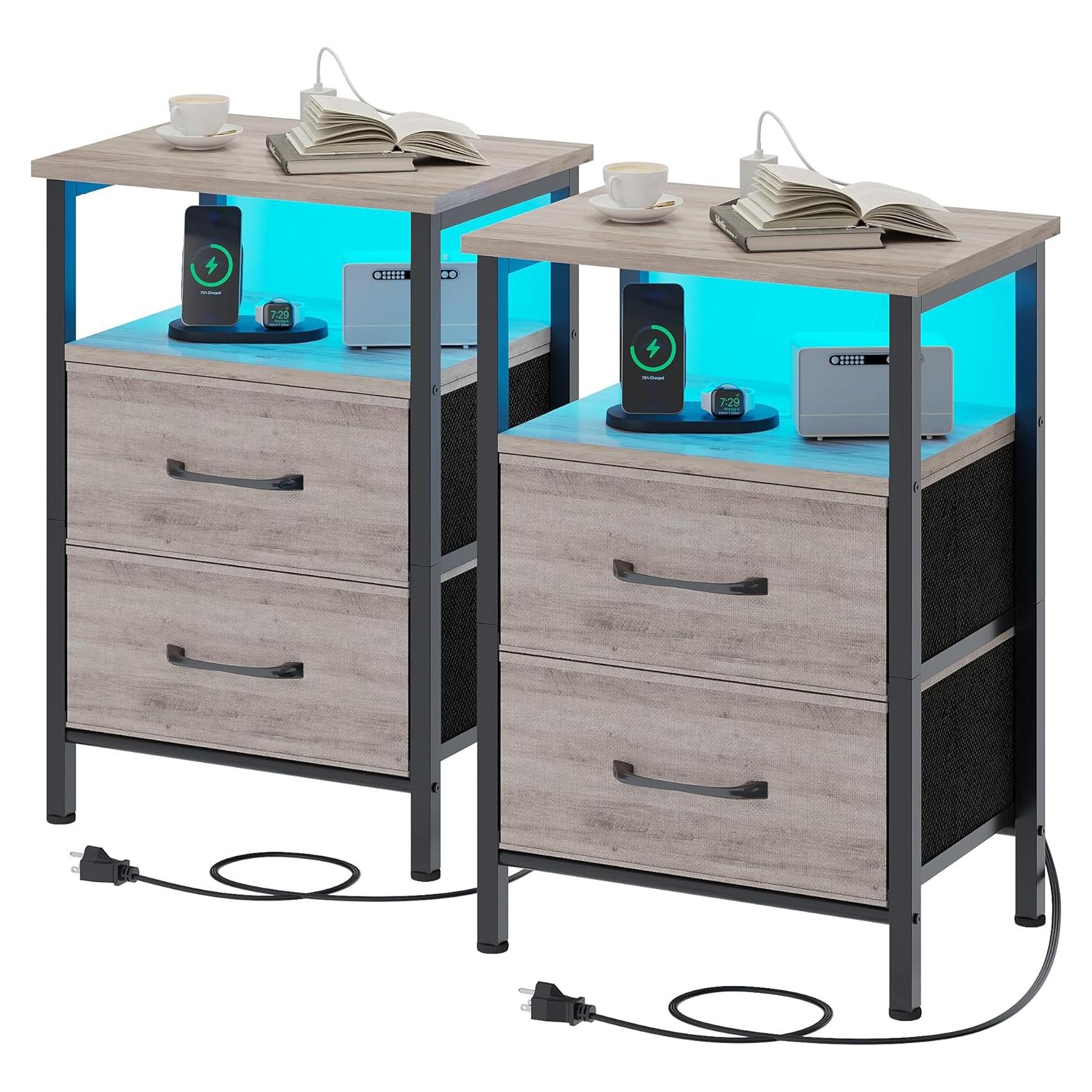 Conjunto de Mesitas de Noche TRIFEBLE con Carga USB y LED