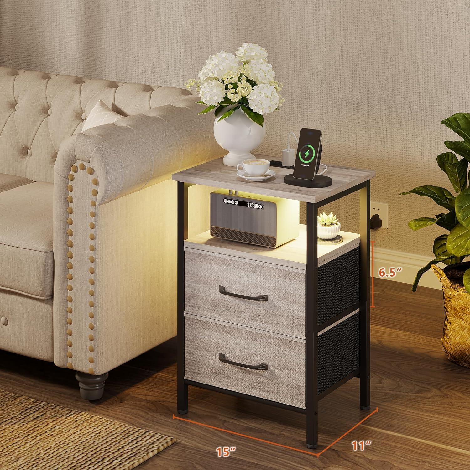 Conjunto de Mesitas de Noche TRIFEBLE con Carga USB y LED