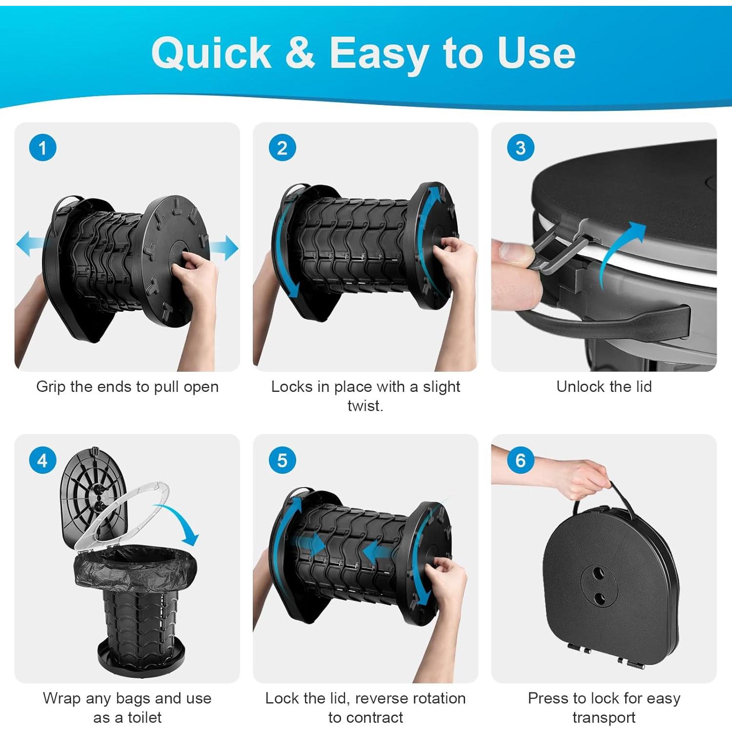 Inodoro Portátil Inodomio Camping Ajustable 7,6 a 34,5 cm