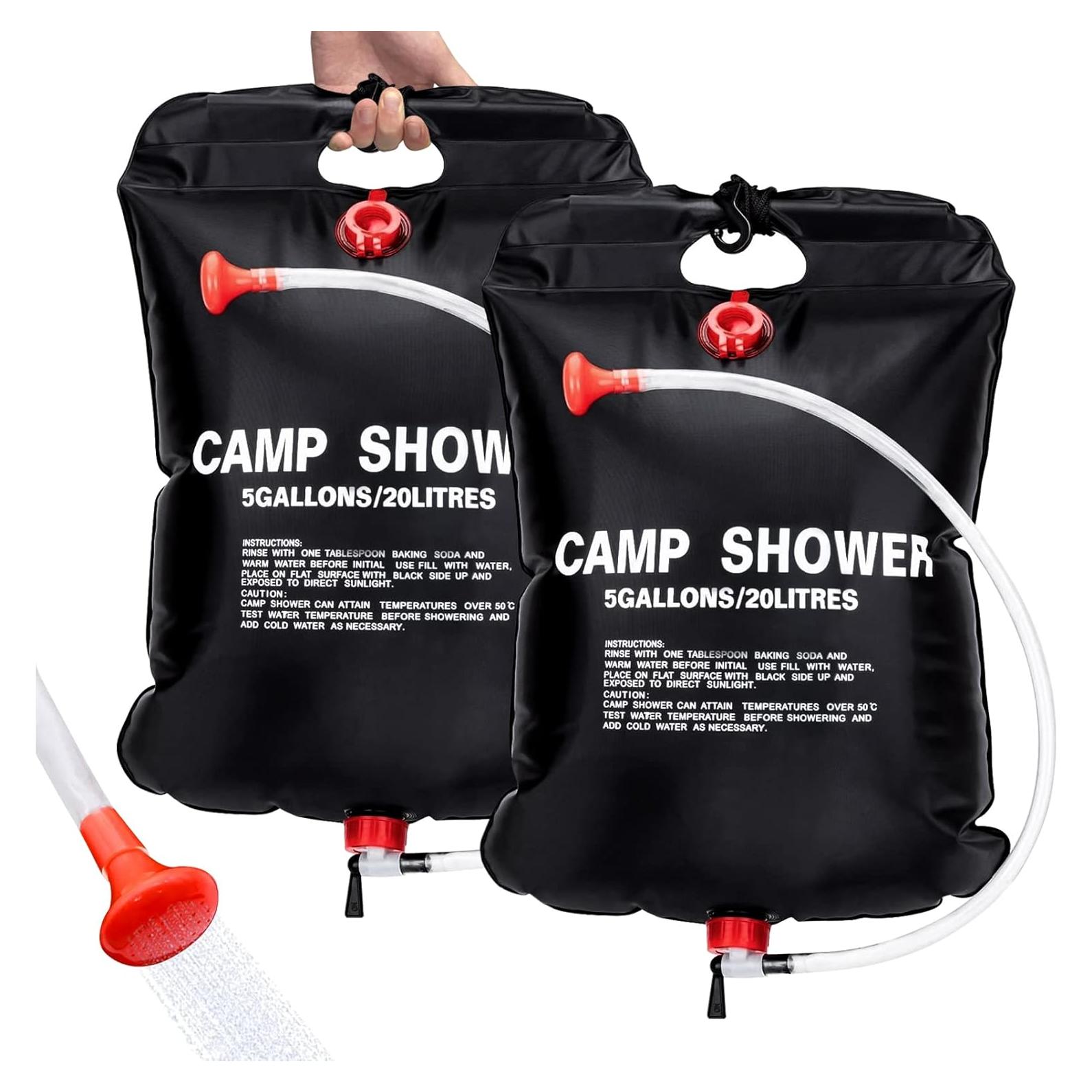 Paquete de 2 bolsas de ducha solar Ailker 20L con manguera