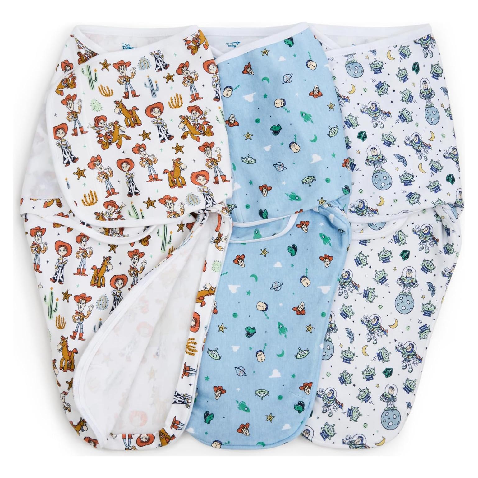 Essentials Easy Swaddle Wrap Quick Change with Bottom Zipper, Snug Cotton Knit Baby Wrap Swaddle Blanket for Newborns, TOG 1.0, 3-Pack, Toy Story, 0-3 Months, Small/Medium