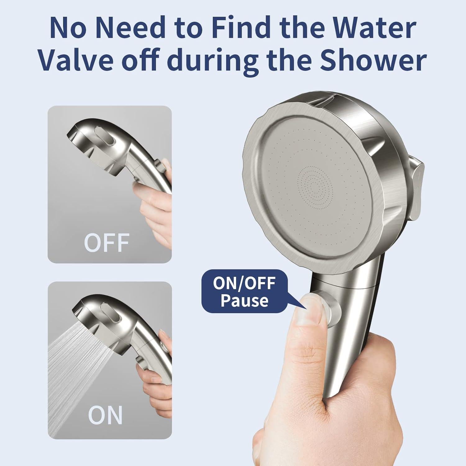 Cabezal de Ducha HANLIAN Alta Presión 3 Modos 150 cm Níquel