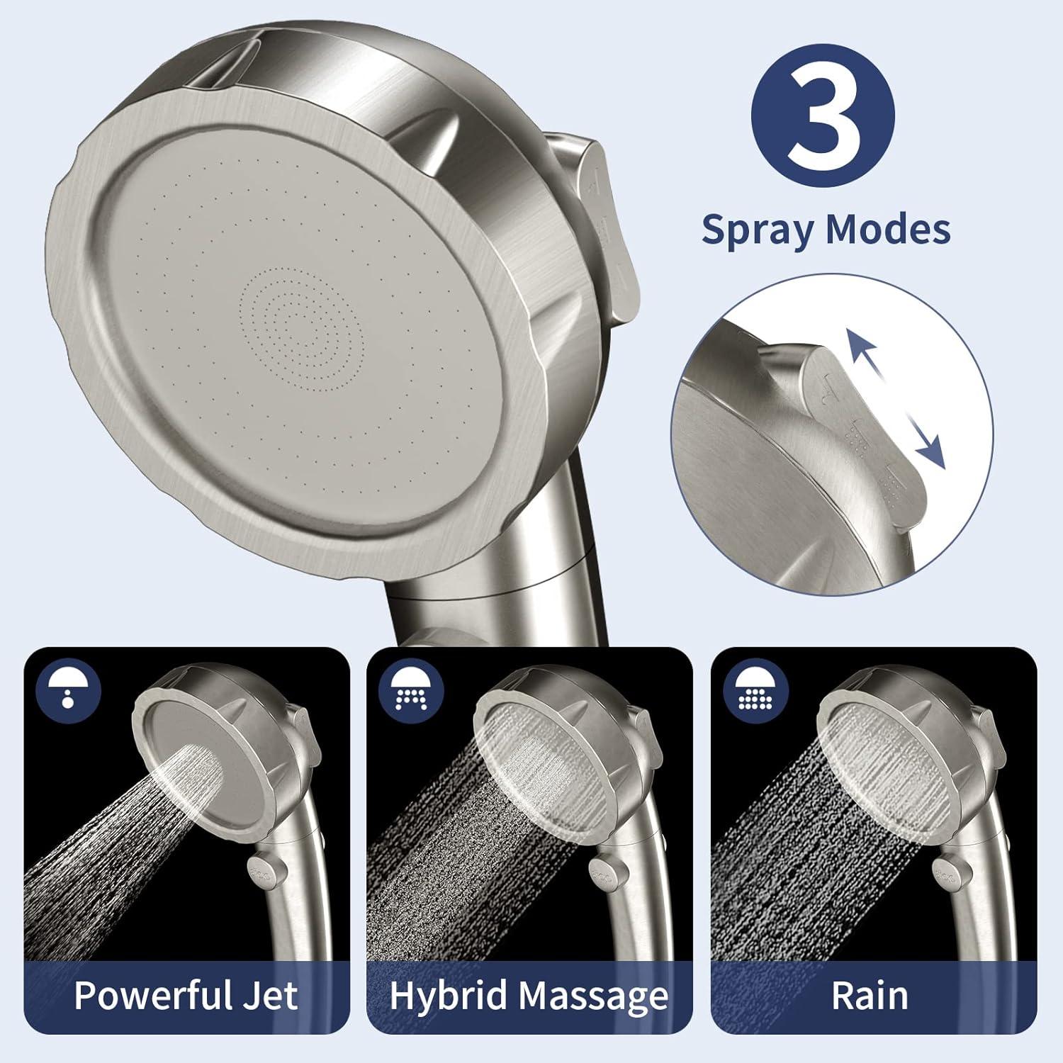 Cabezal de Ducha HANLIAN Alta Presión 3 Modos 150 cm Níquel