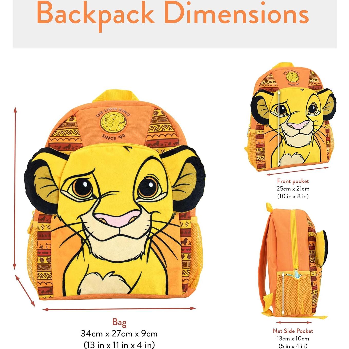 Mochila Escolar Disney El Rey León Simba Amarilla 36 cm