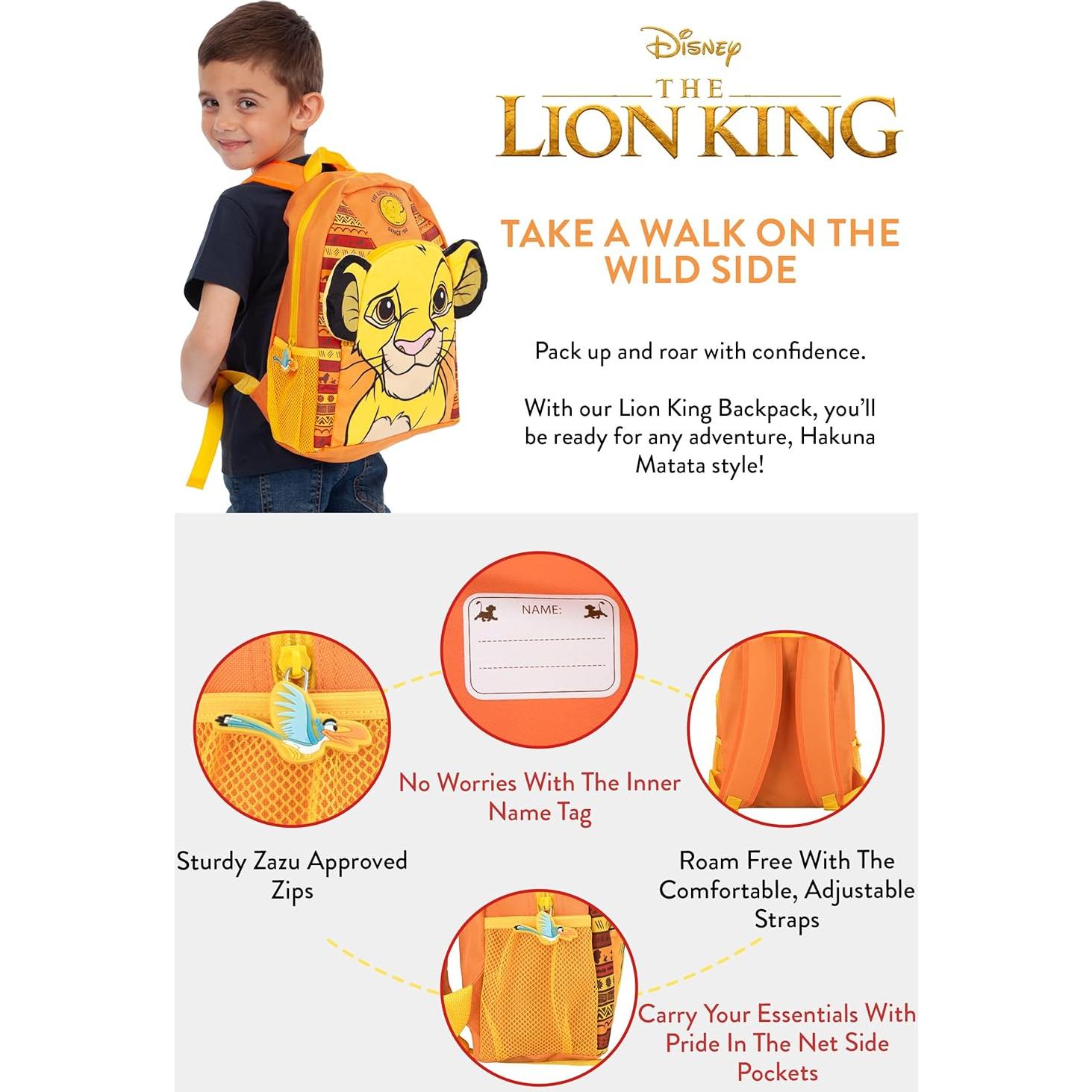 Mochila Escolar Disney El Rey León Simba Amarilla 36 cm