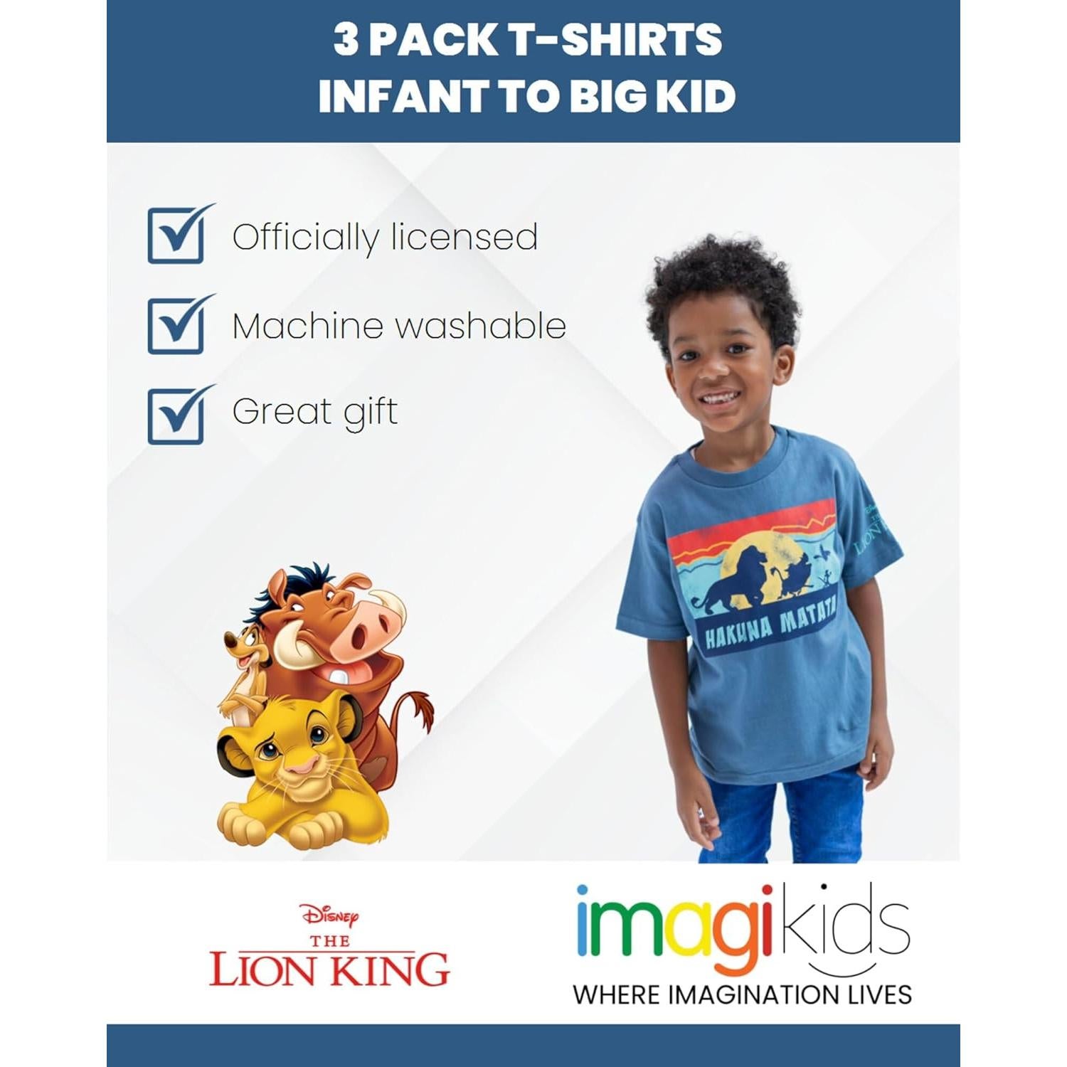 Paquete 3 Camisetas Manga Corta Disney Niños - Simba, Stitch, Cars