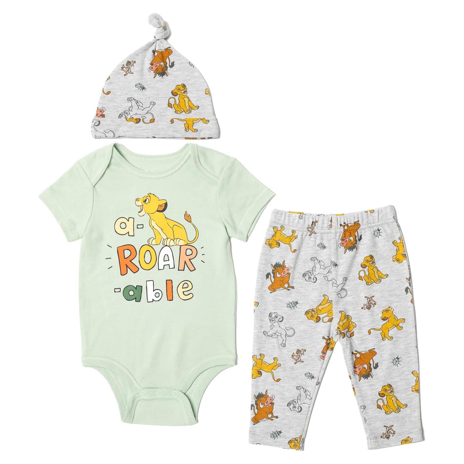 Conjunto 3 Piezas Bebé El Rey León Disney Body Pantalones Gorra