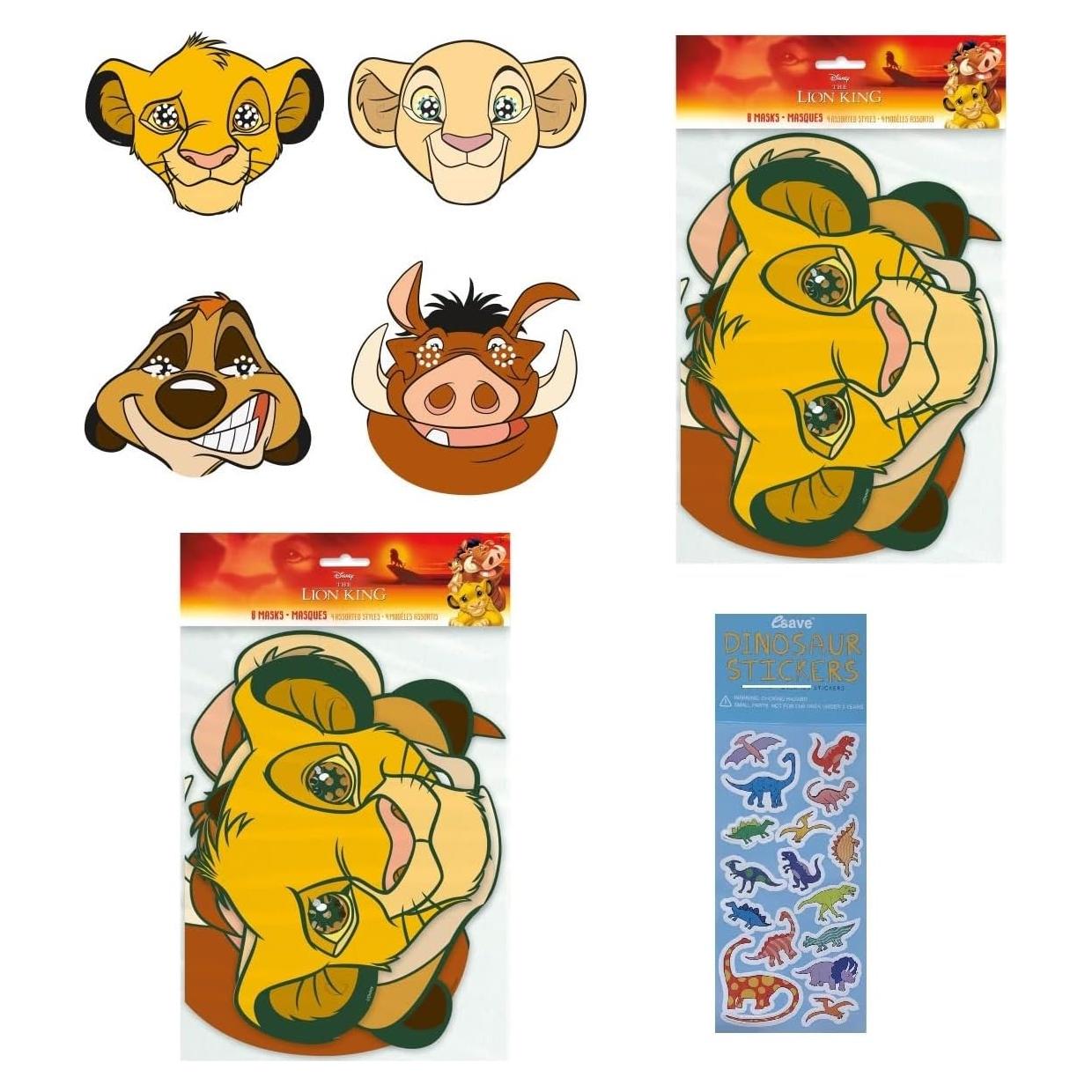 Suministros Fiesta Cumpleaños Rey León Único - 16 Máscaras + Stickers