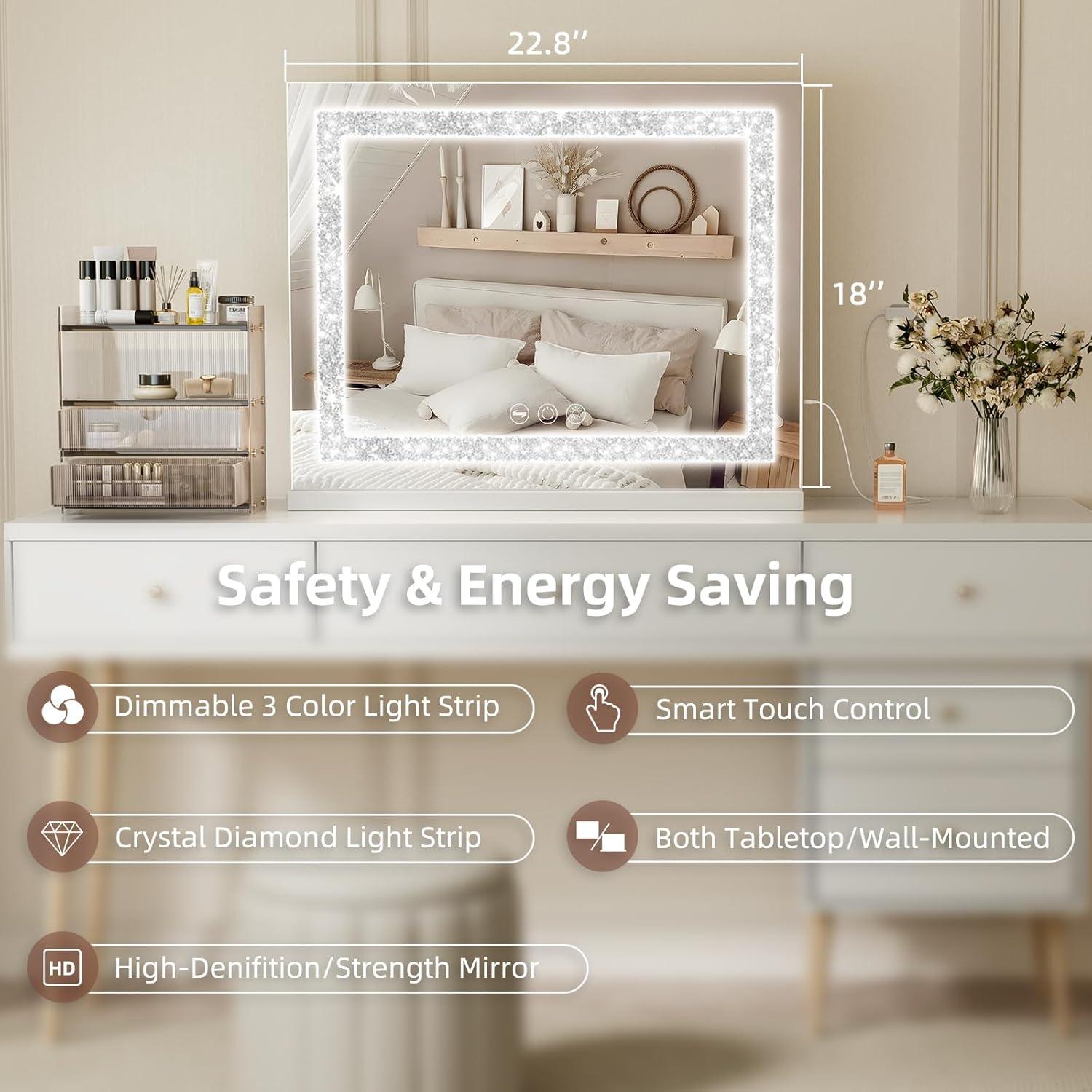 Espejo de Tocador Fenair LED 45.7x57.9cm Blanco con Luz