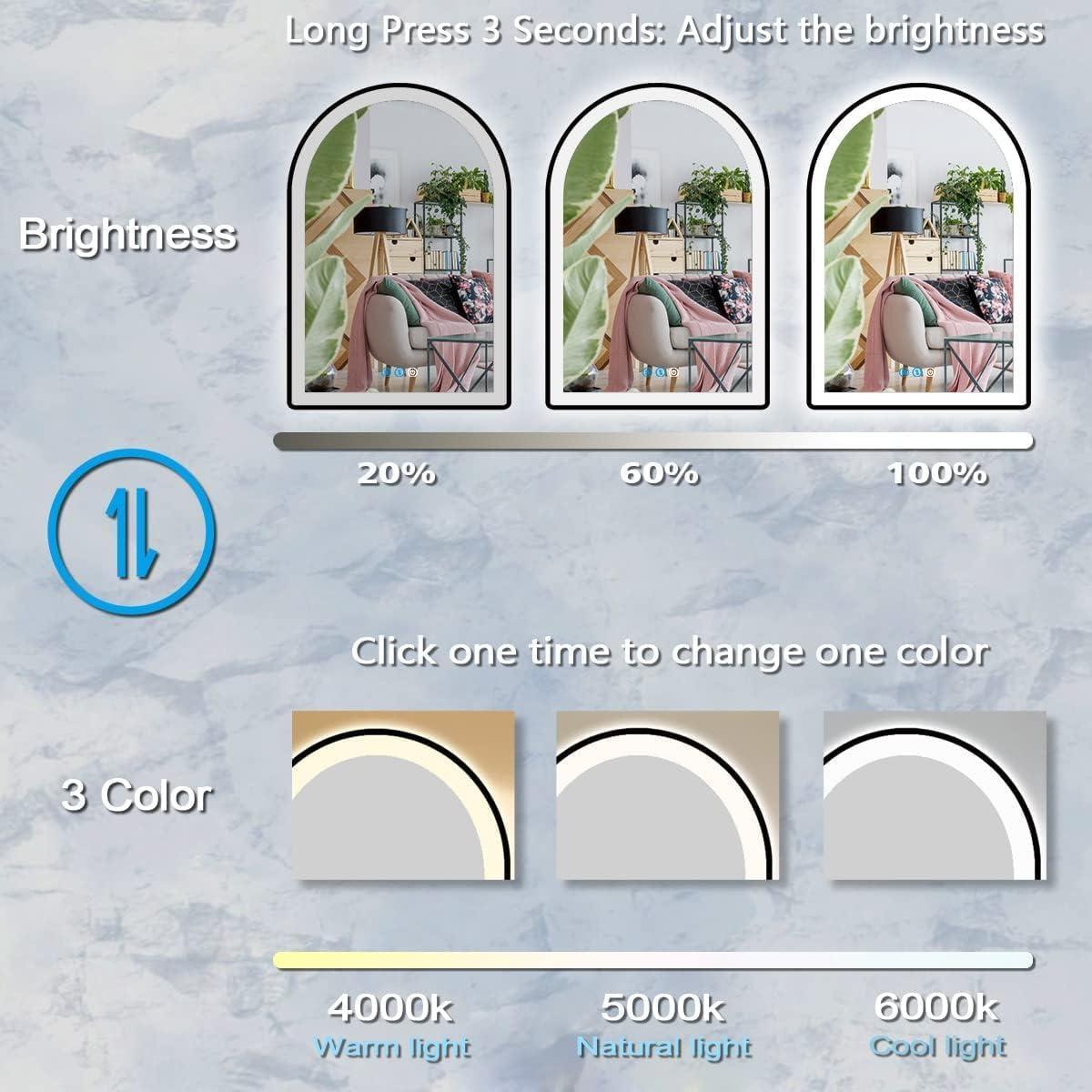 Espejo LED Arqueado DIDIDADA 76x51 cm con Luz Regulable