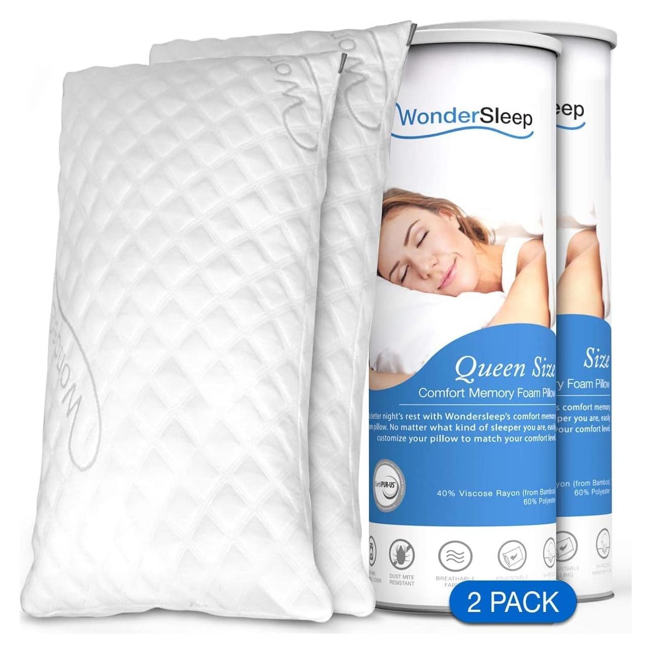 Juego de 2 Almohadas Ajustables WonderSleep Espuma Viscoelástica