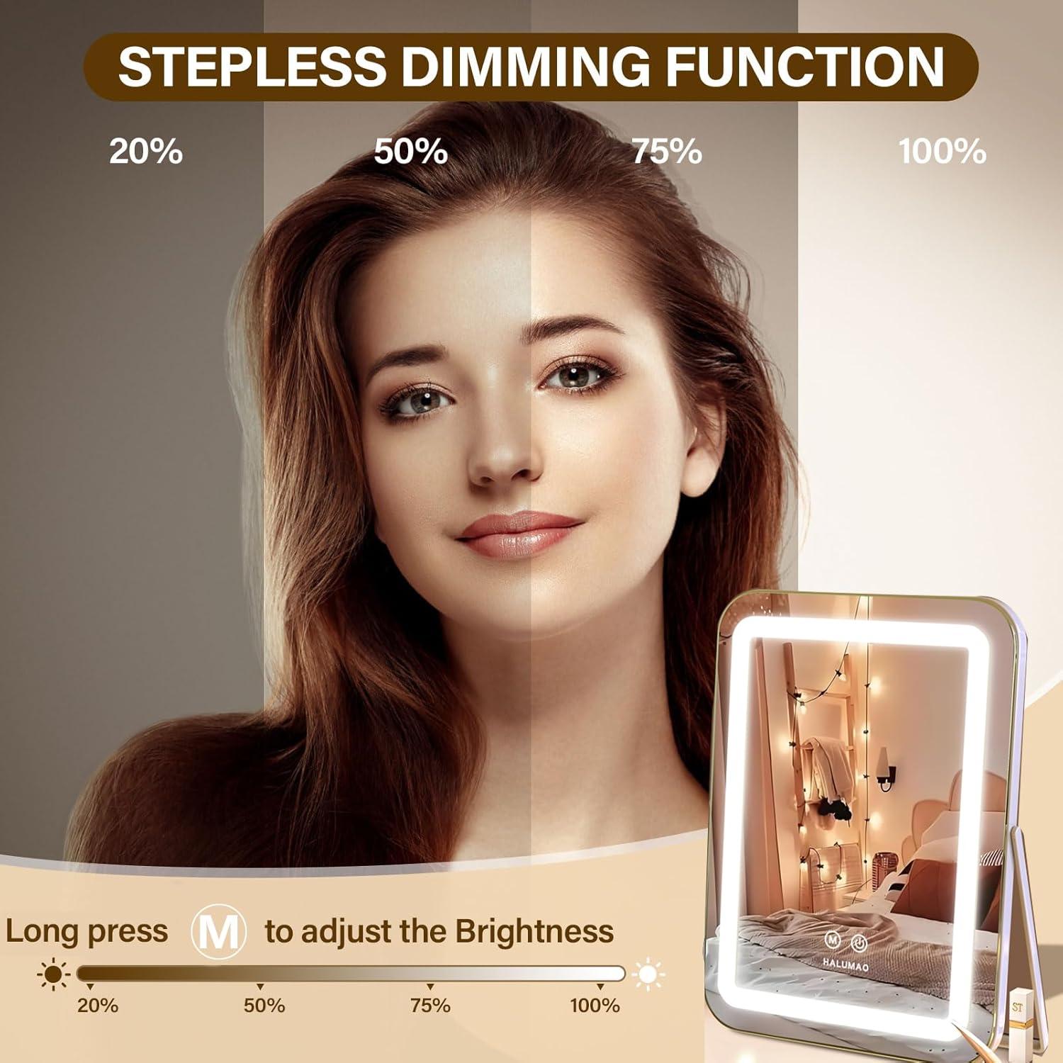 Espejo de tocador iluminado Halumao 35x27 cm 3 luces