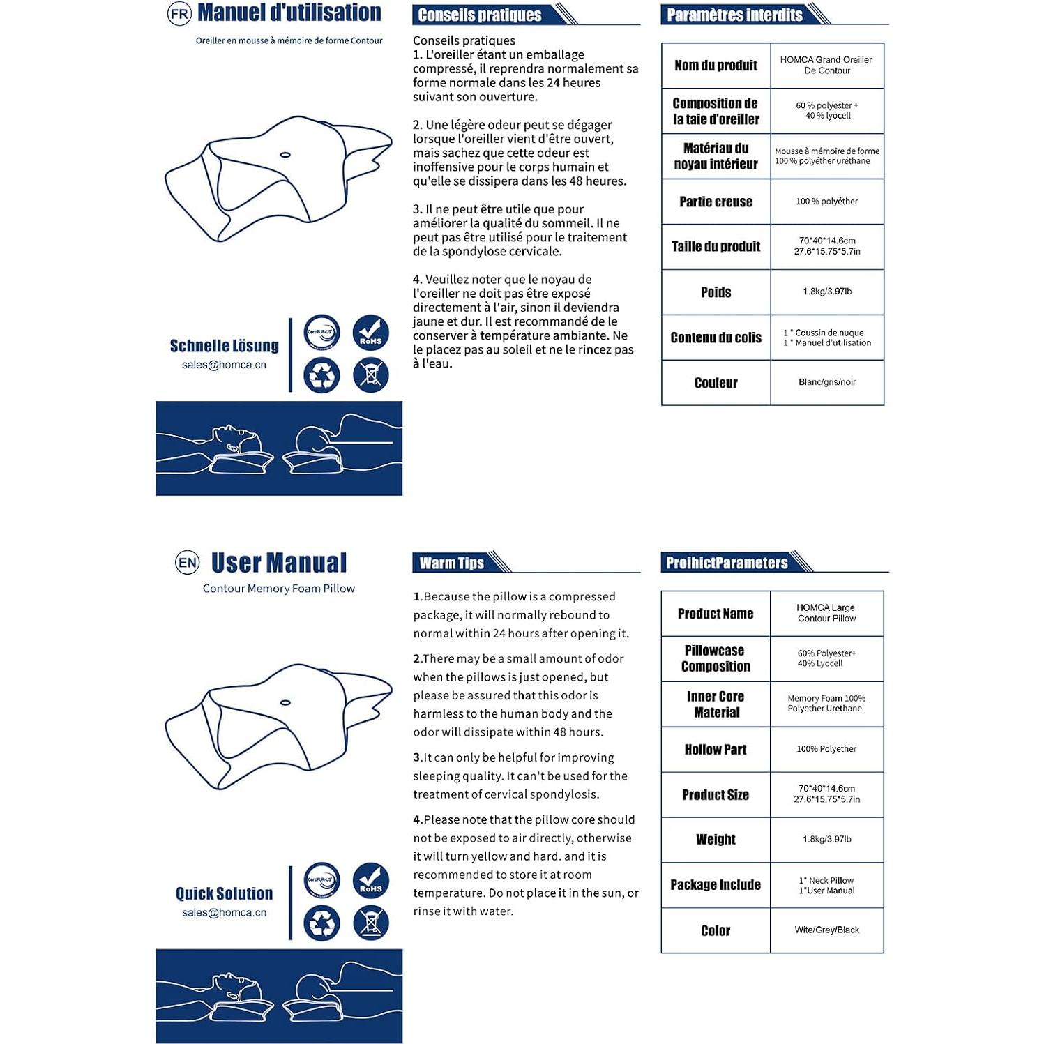 Almohada Cervical HOMCA Espuma Viscoelástica King 69.9x39.9cm