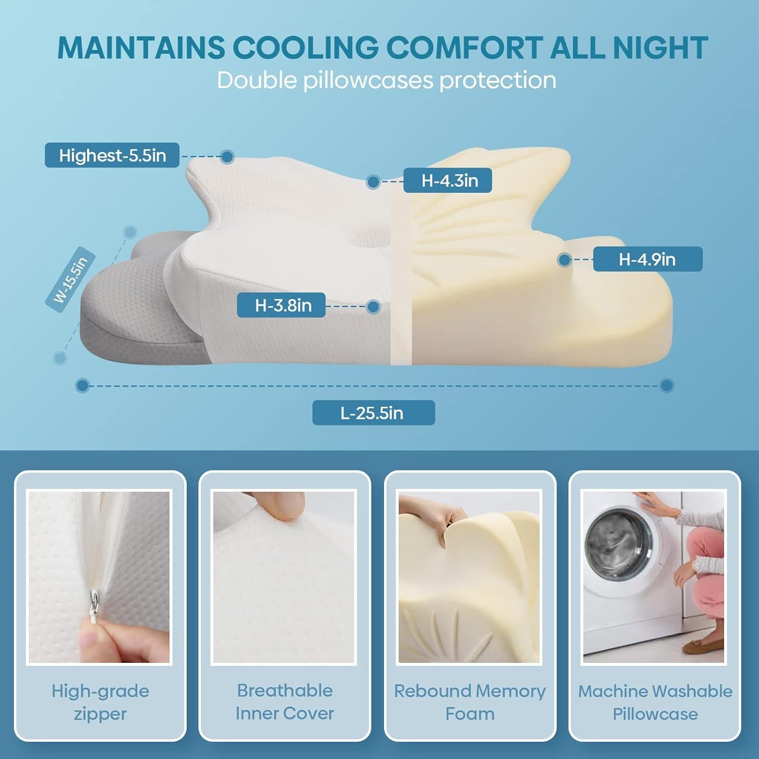 Almohada Cervical Muzsoul Reina Espuma Viscoelástica Alivio Dolor