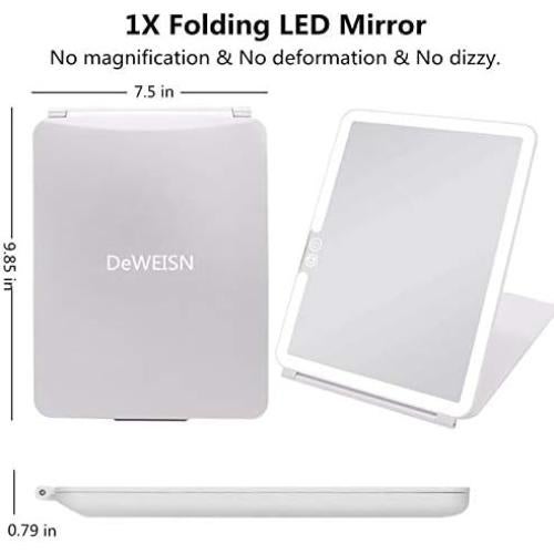 Espejo de Maquillaje Iluminado deweisn 25.5x19cm Plegable USB