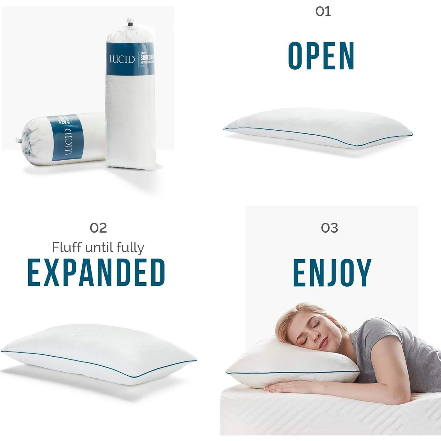 Almohadas LUCID de Espuma Viscoelástica Hipoalergénicas - Rey (2 Pzs)