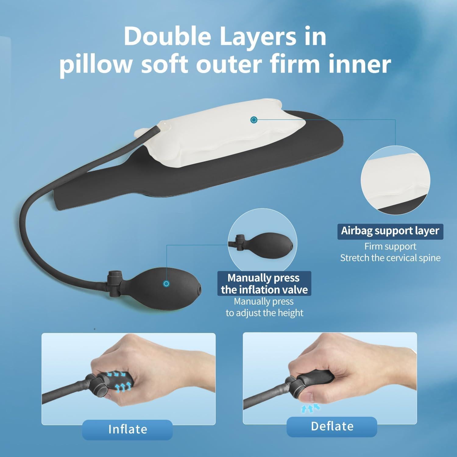 Almohada Cervical Inflable RESTCLOUD Ajustable para Dormir