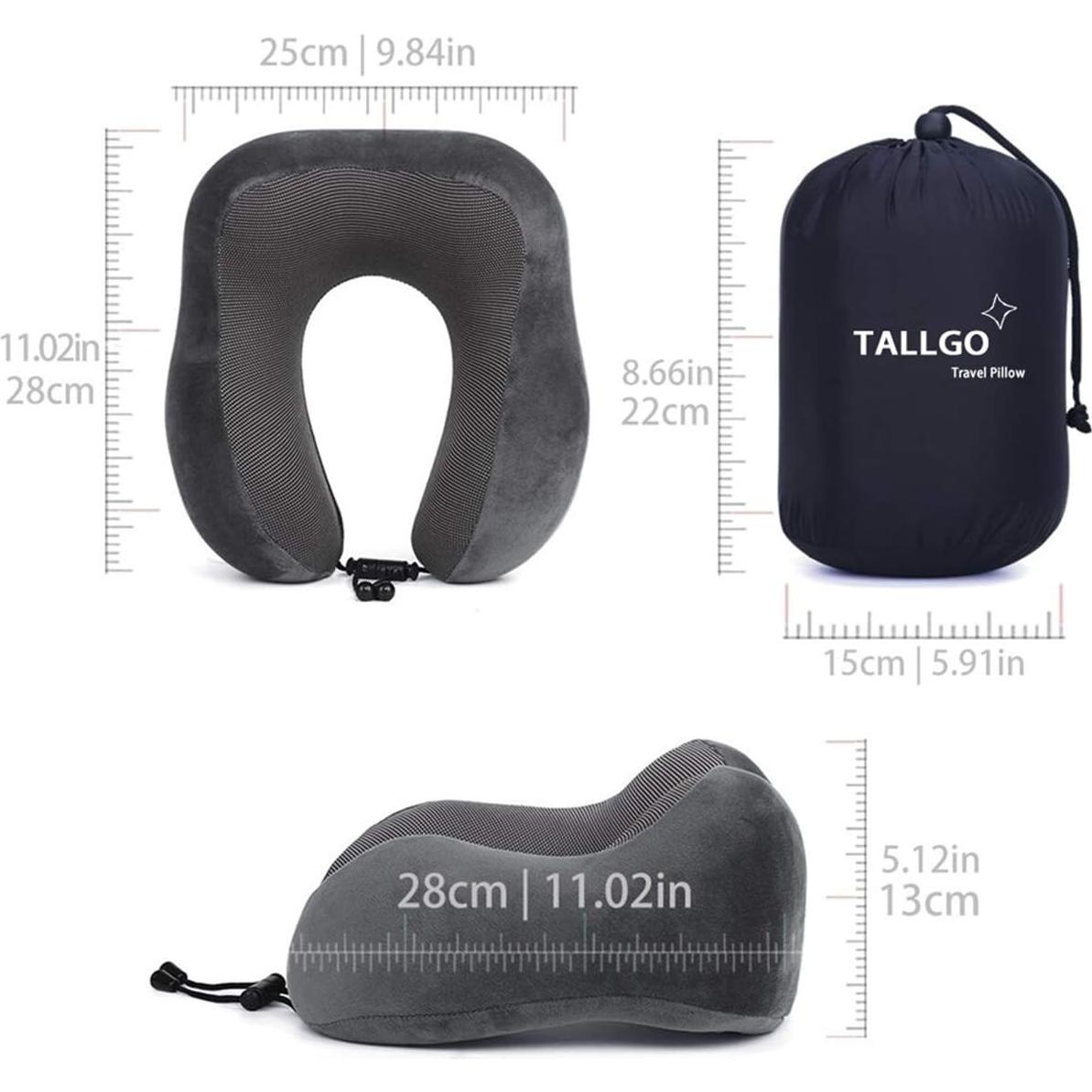 Almohada de viaje TALLGO espuma viscoelástica gris 28x25 cm