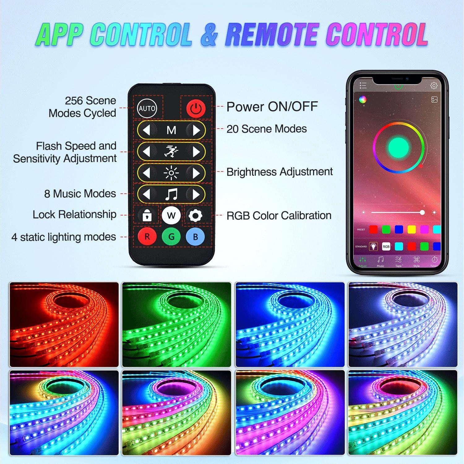 Luces de Tira LED Nilight 6Pcs RGB-IC para Coche 12V