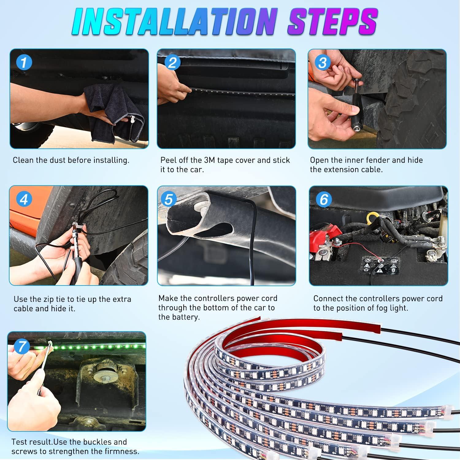 Luces de Tira LED Nilight 6Pcs RGB-IC para Coche 12V