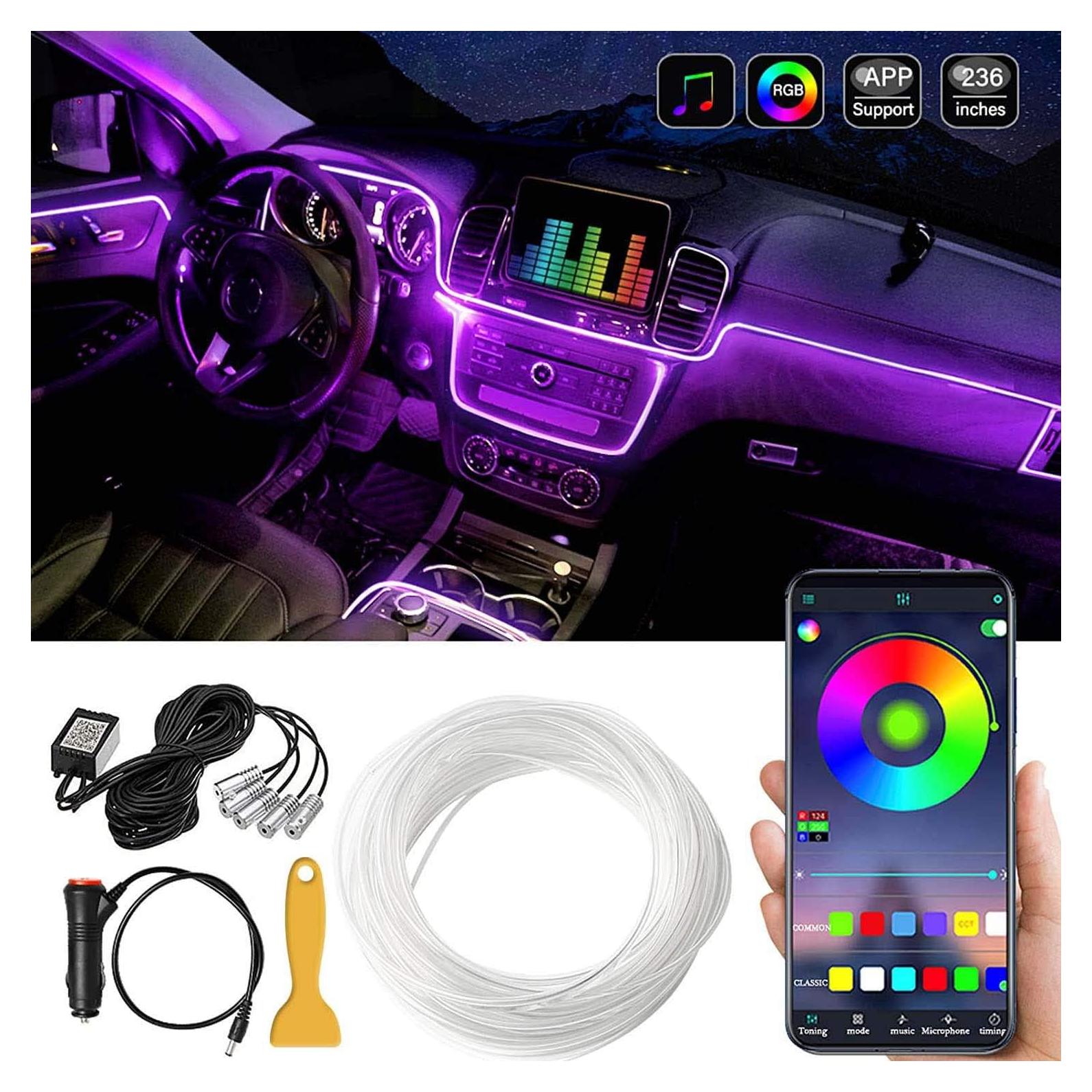 Tira LED interior de coche MAODANER 599.64 cm RGB Bluetooth