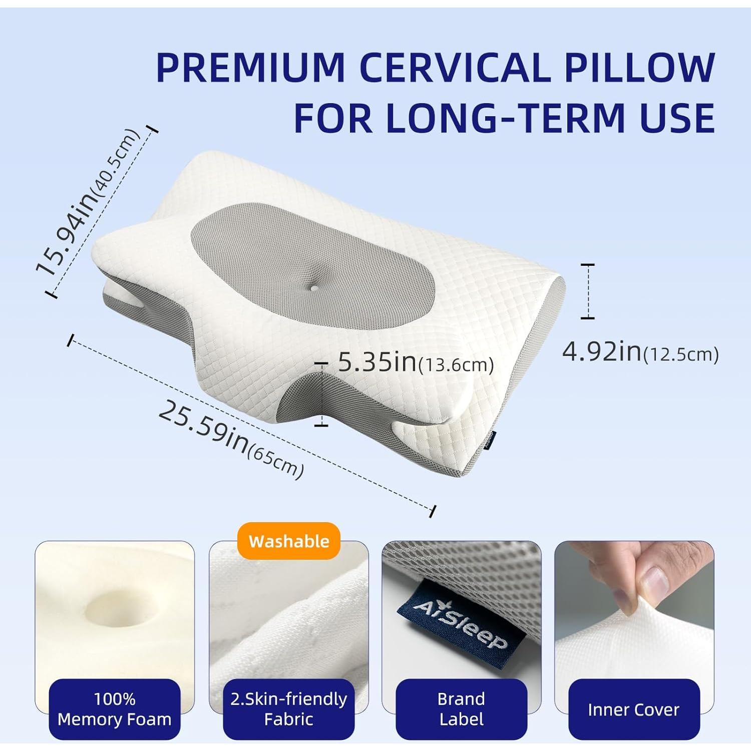 Almohada Cervical AiSleep Rey Espuma de Memoria Gris