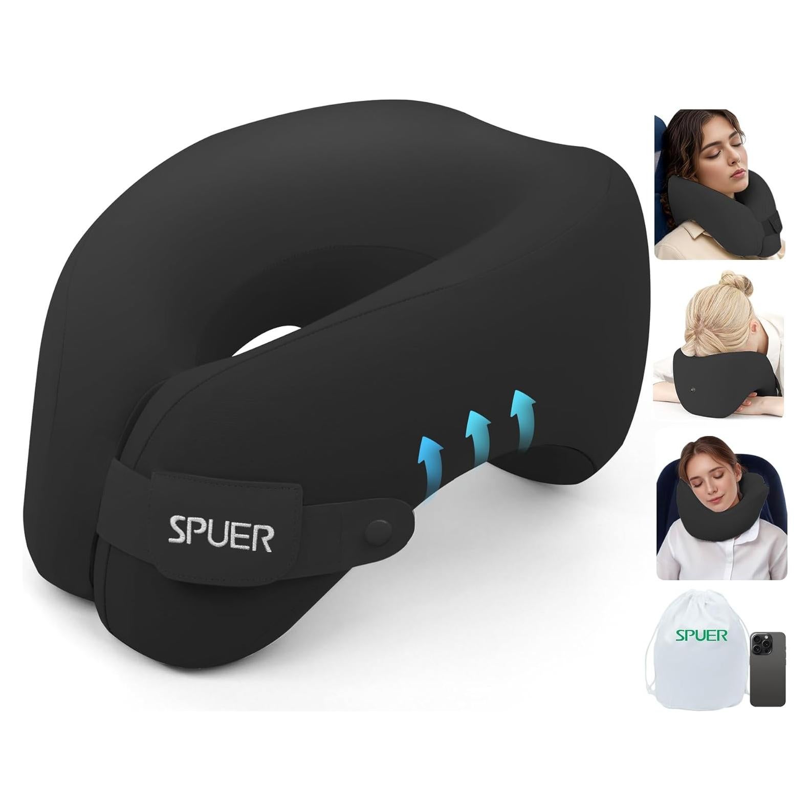 Almohada de Viaje Ergonómica SPUER con Espuma Memoria Negra