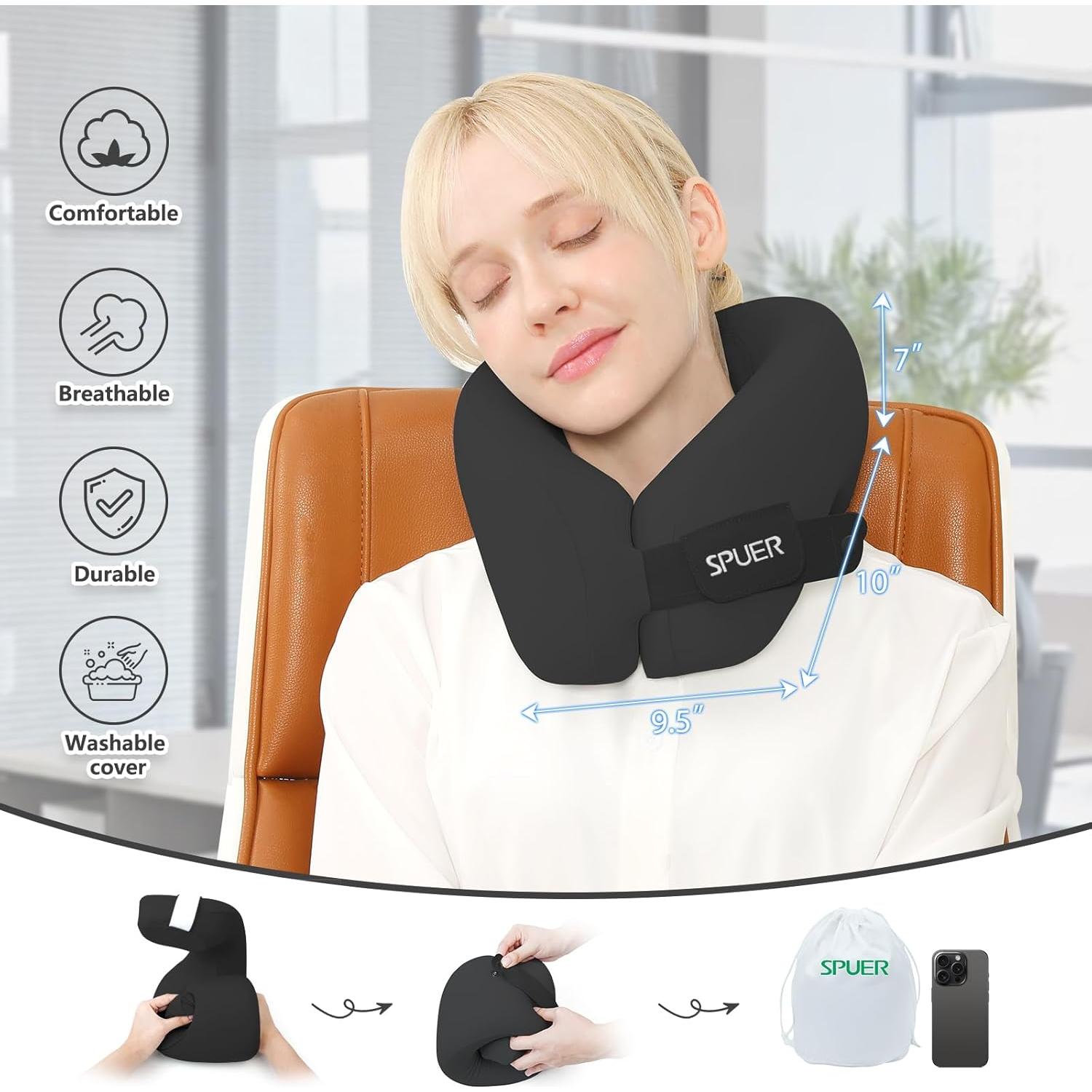 Almohada de Viaje Ergonómica SPUER con Espuma Memoria Negra