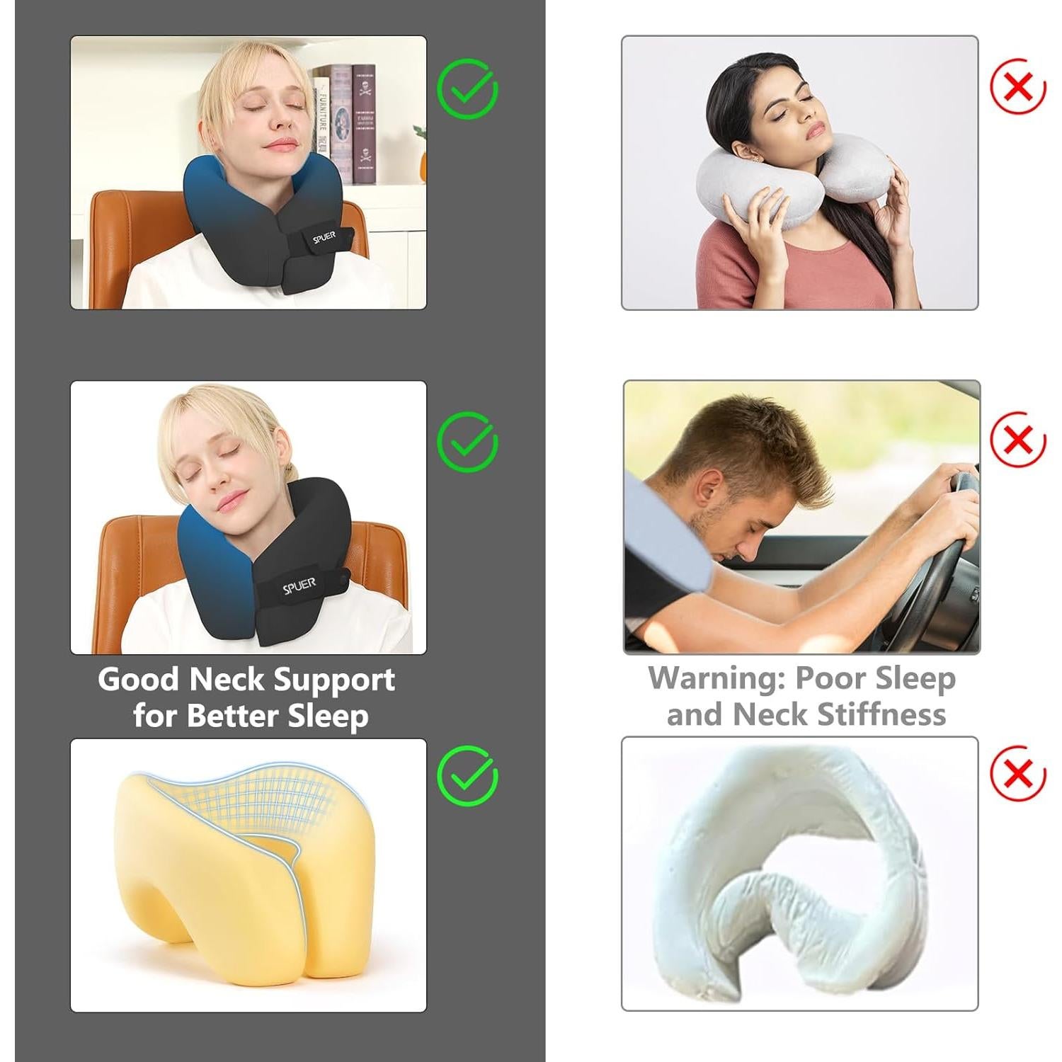 Almohada de Viaje Ergonómica SPUER con Espuma Memoria Negra