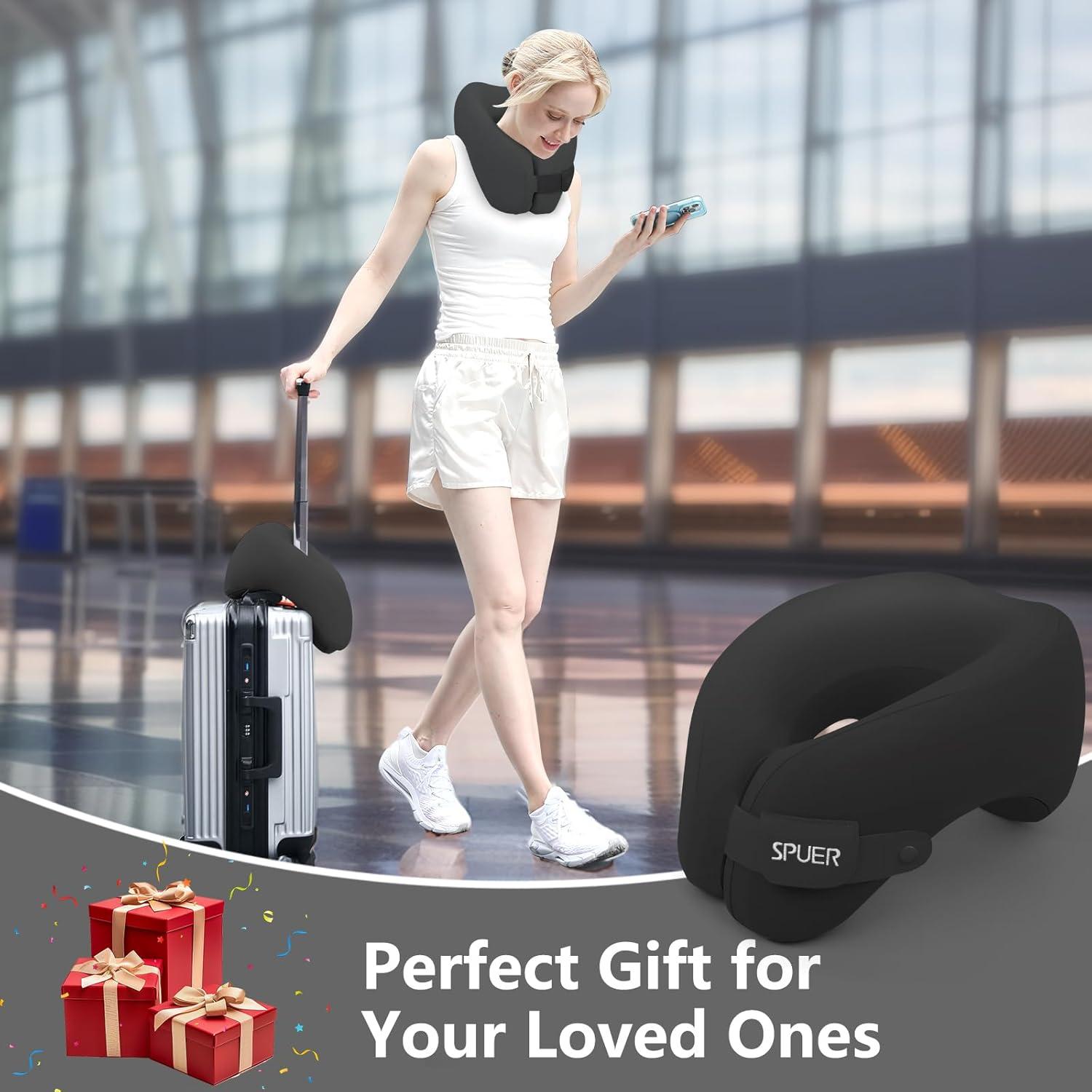 Almohada de Viaje Ergonómica SPUER con Espuma Memoria Negra