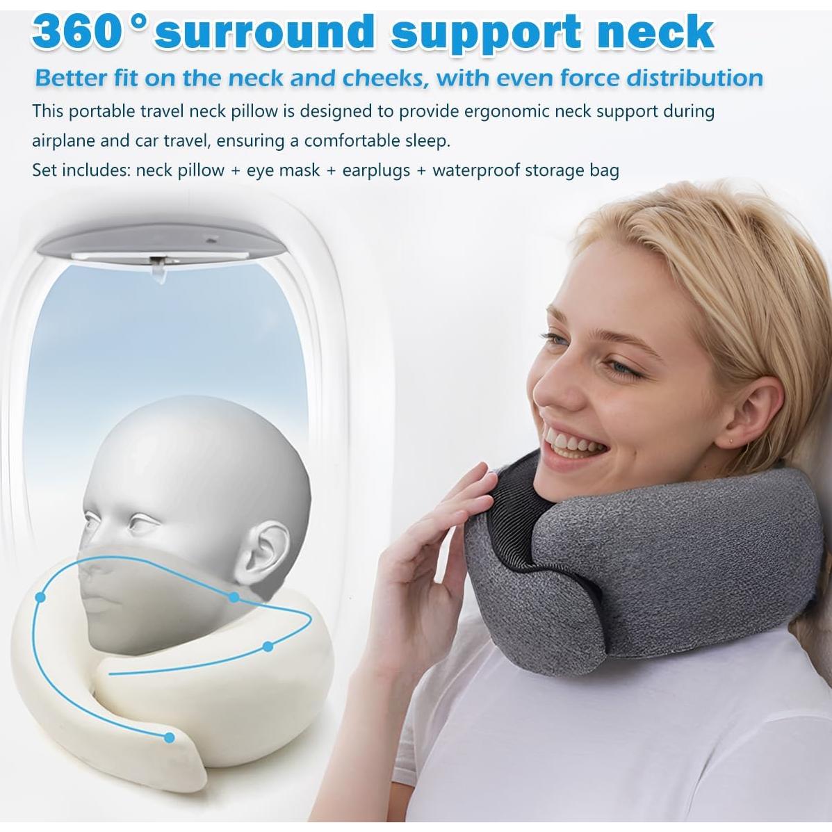 Almohada de Cuello de Viaje Fangool Espuma Viscoelástica Gris
