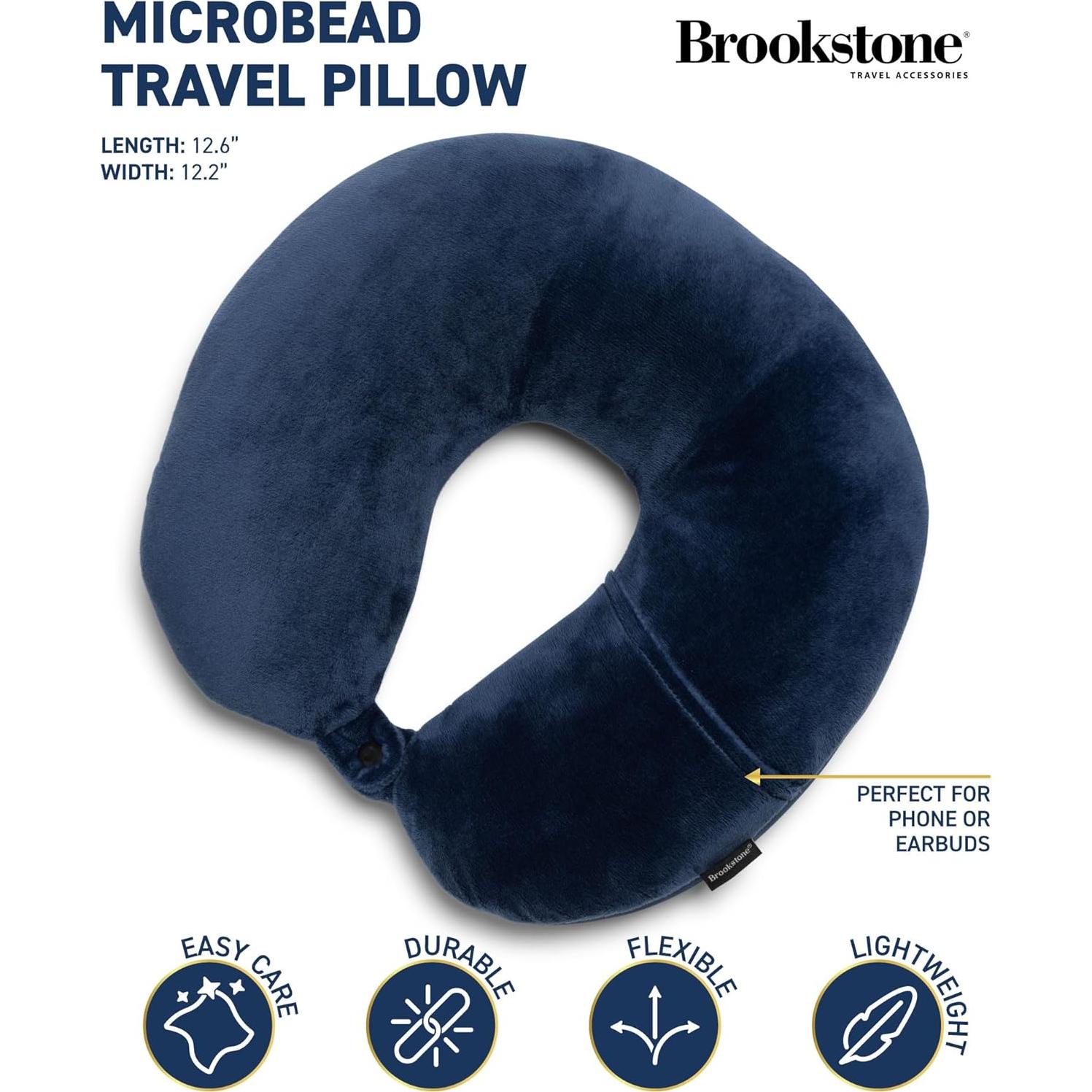 Almohada de Viaje Microperlas Brookstone Azul Soporte Cuello