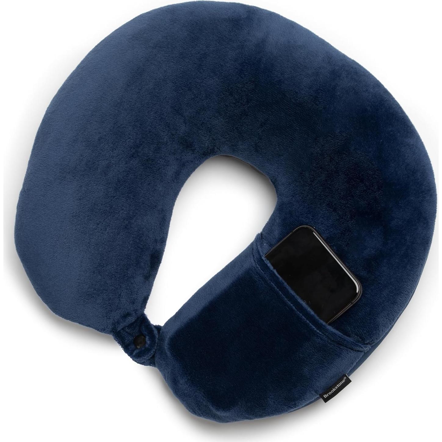 Almohada de Viaje Microperlas Brookstone Azul Soporte Cuello